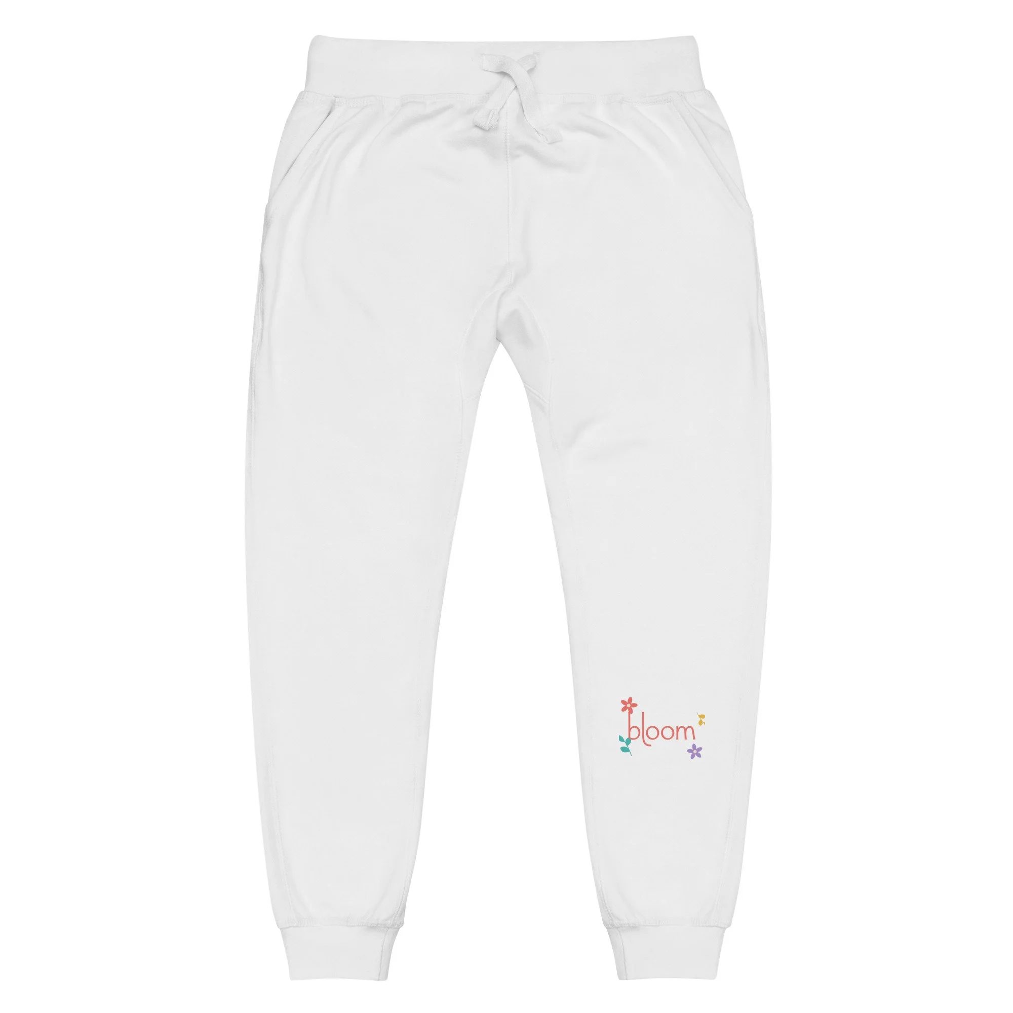 Bloom Fleece Joggers — Color Garden in white, front view