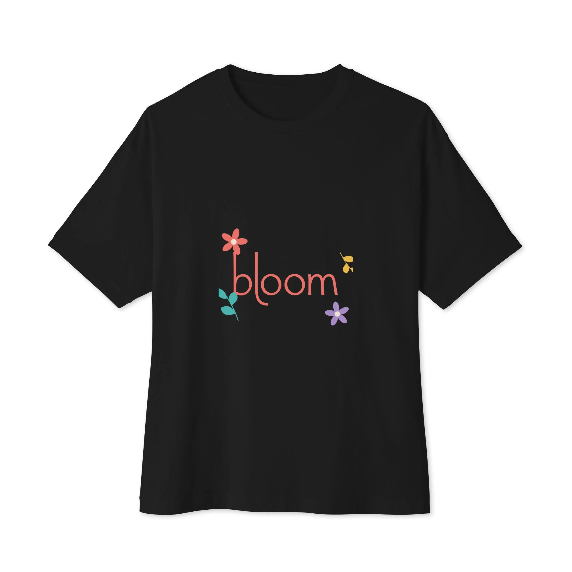Bloom Oversized Boxy Tee — Color Garden in black, front view