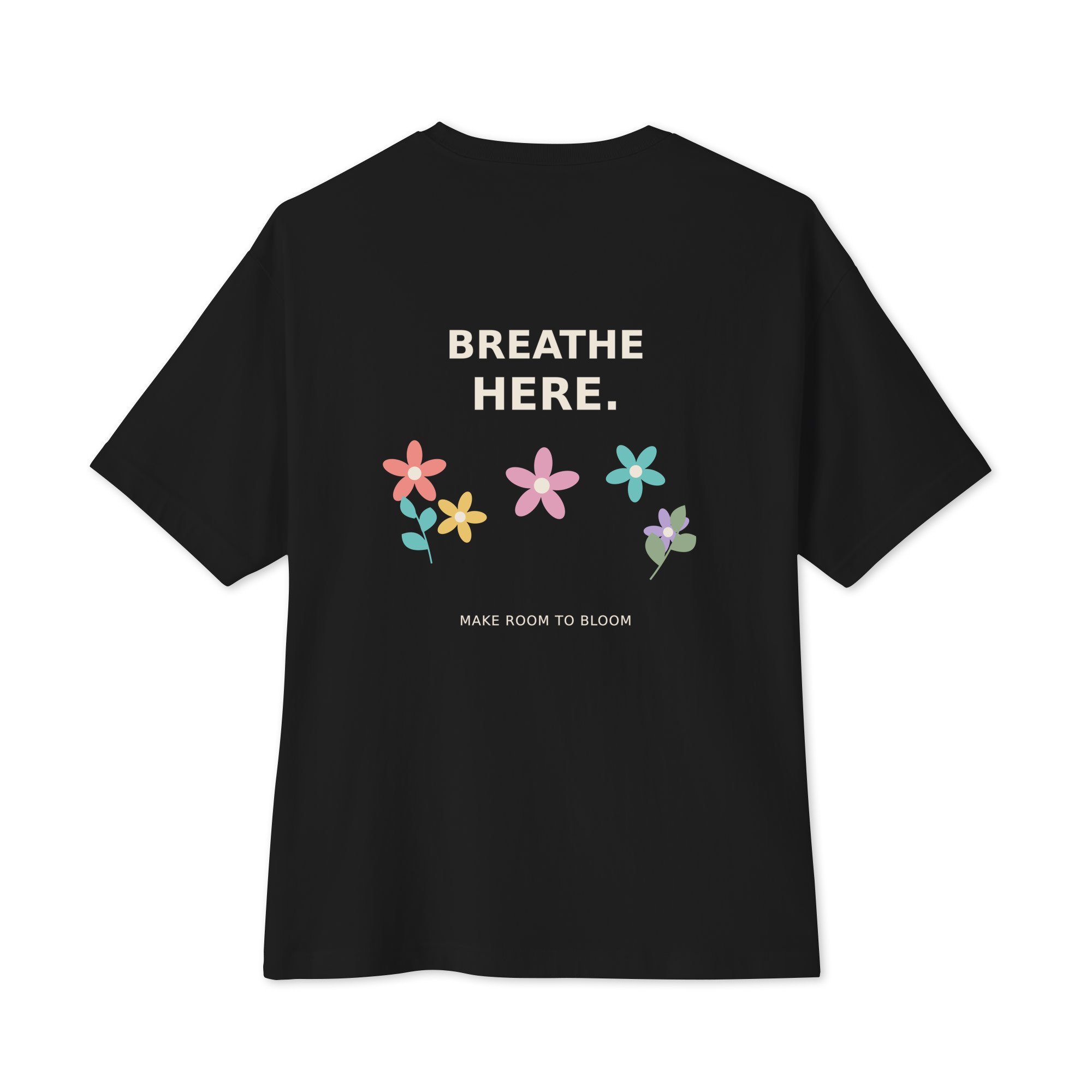 Bloom Oversized Boxy Tee — Color Garden in black, back view