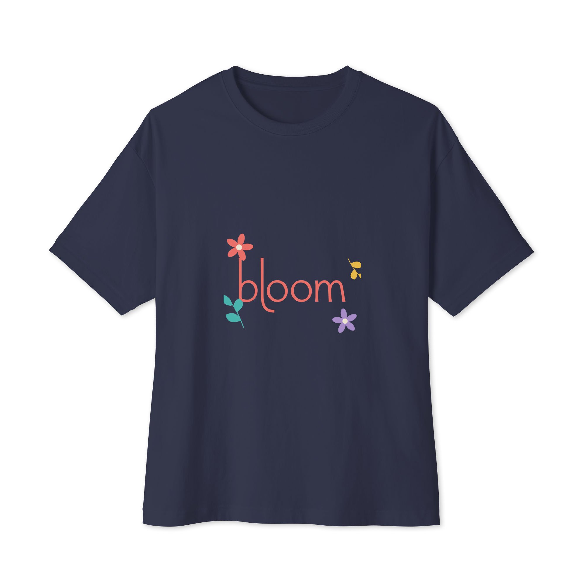 Bloom Oversized Boxy Tee — Color Garden in navy, front view