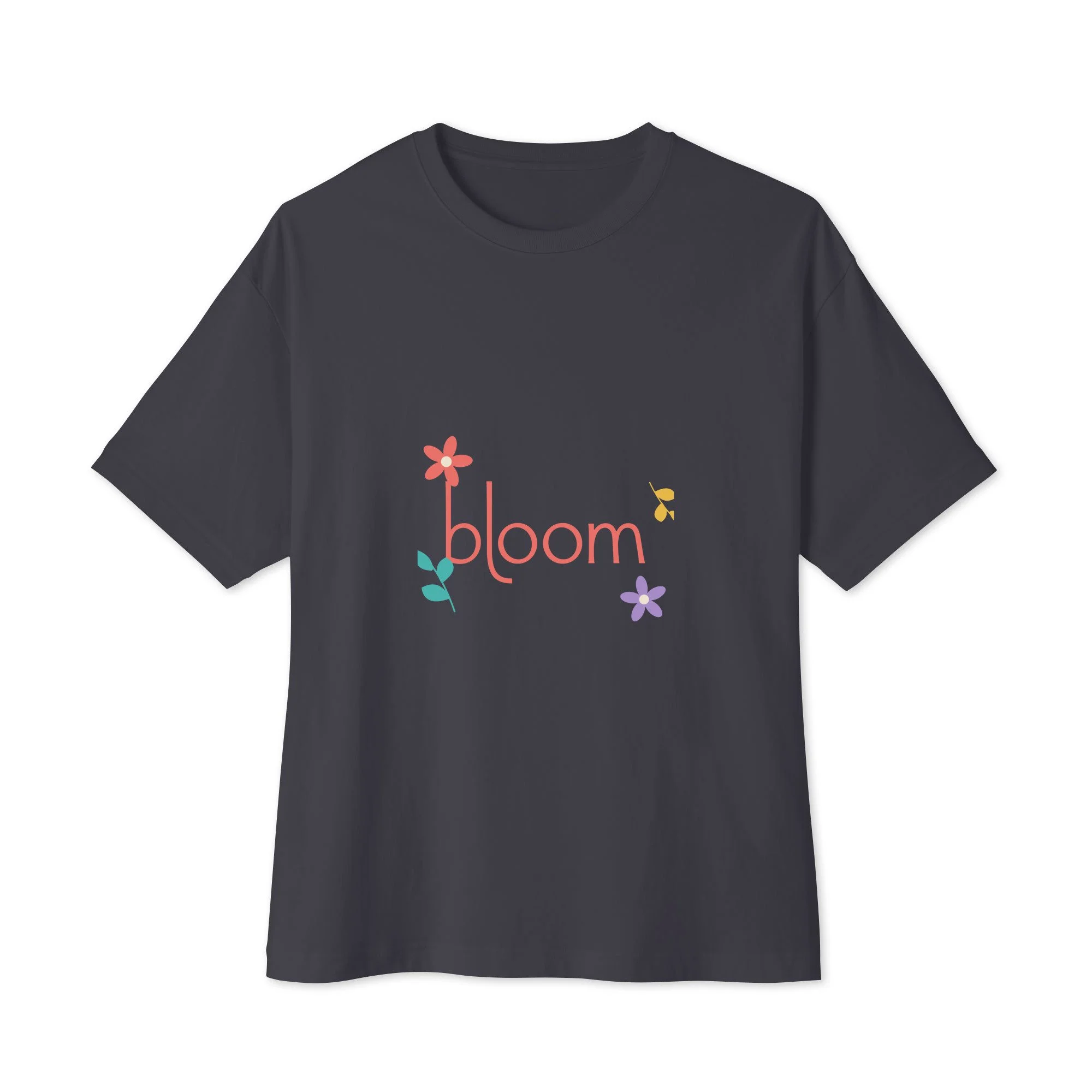Bloom Oversized Boxy Tee — Color Garden in dark grey, front view