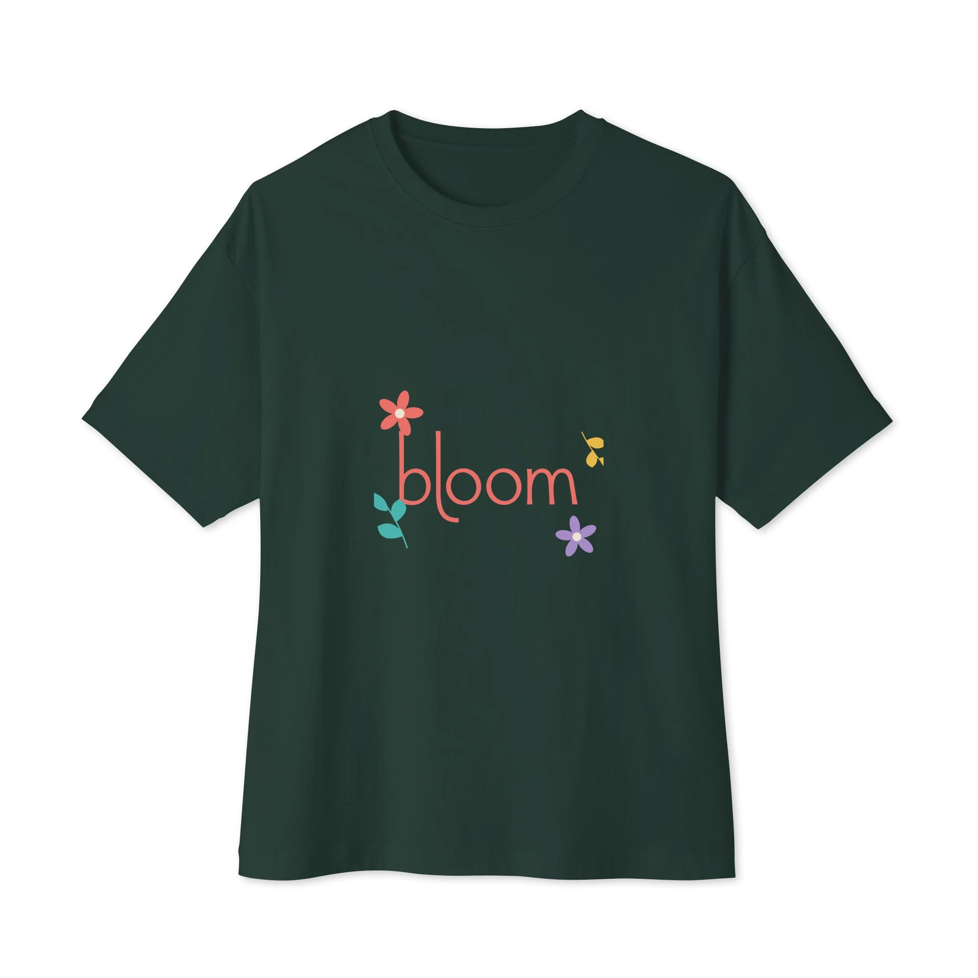 Bloom Oversized Boxy Tee — Color Garden in forest, front view