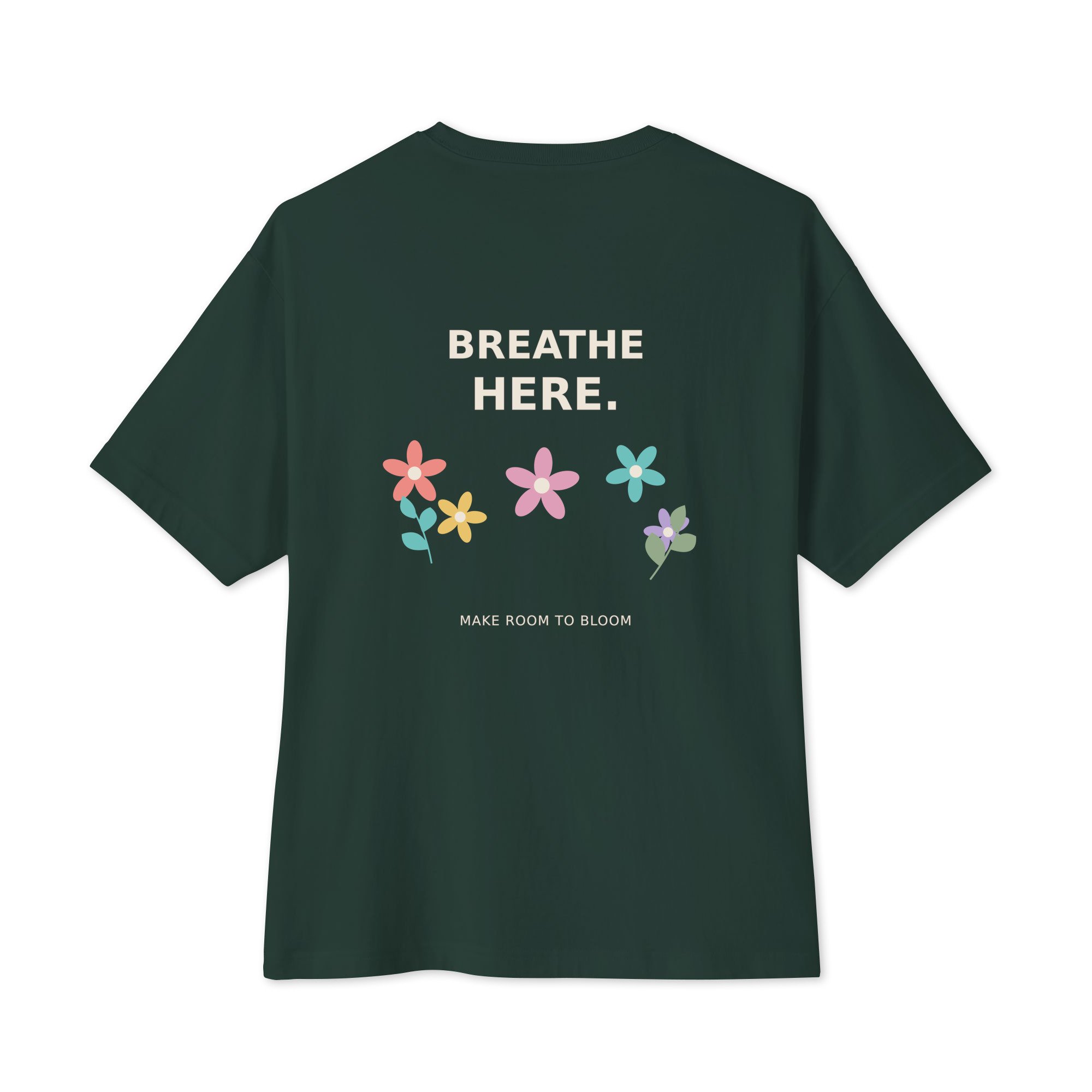 Bloom Oversized Boxy Tee — Color Garden in forest, back view