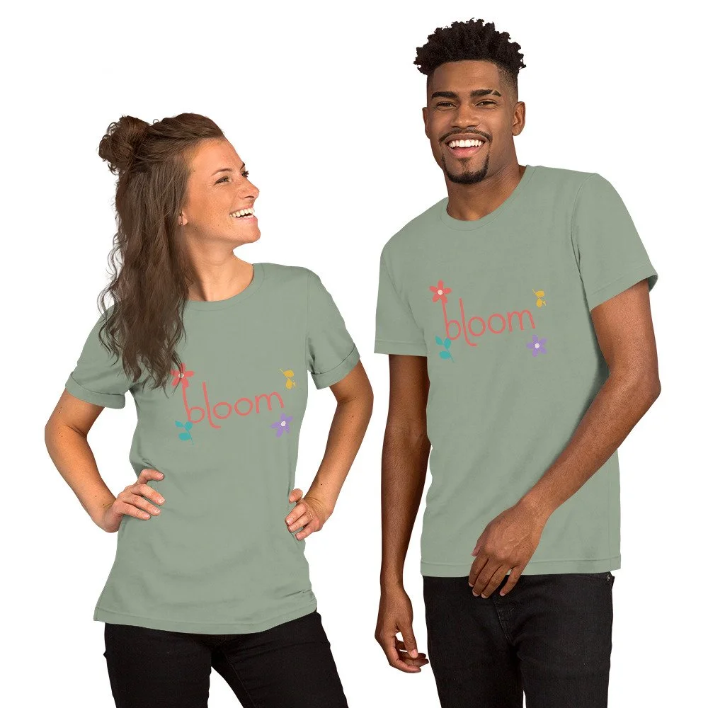 Bloom Everyday Tee — Color Garden in sage, front view
