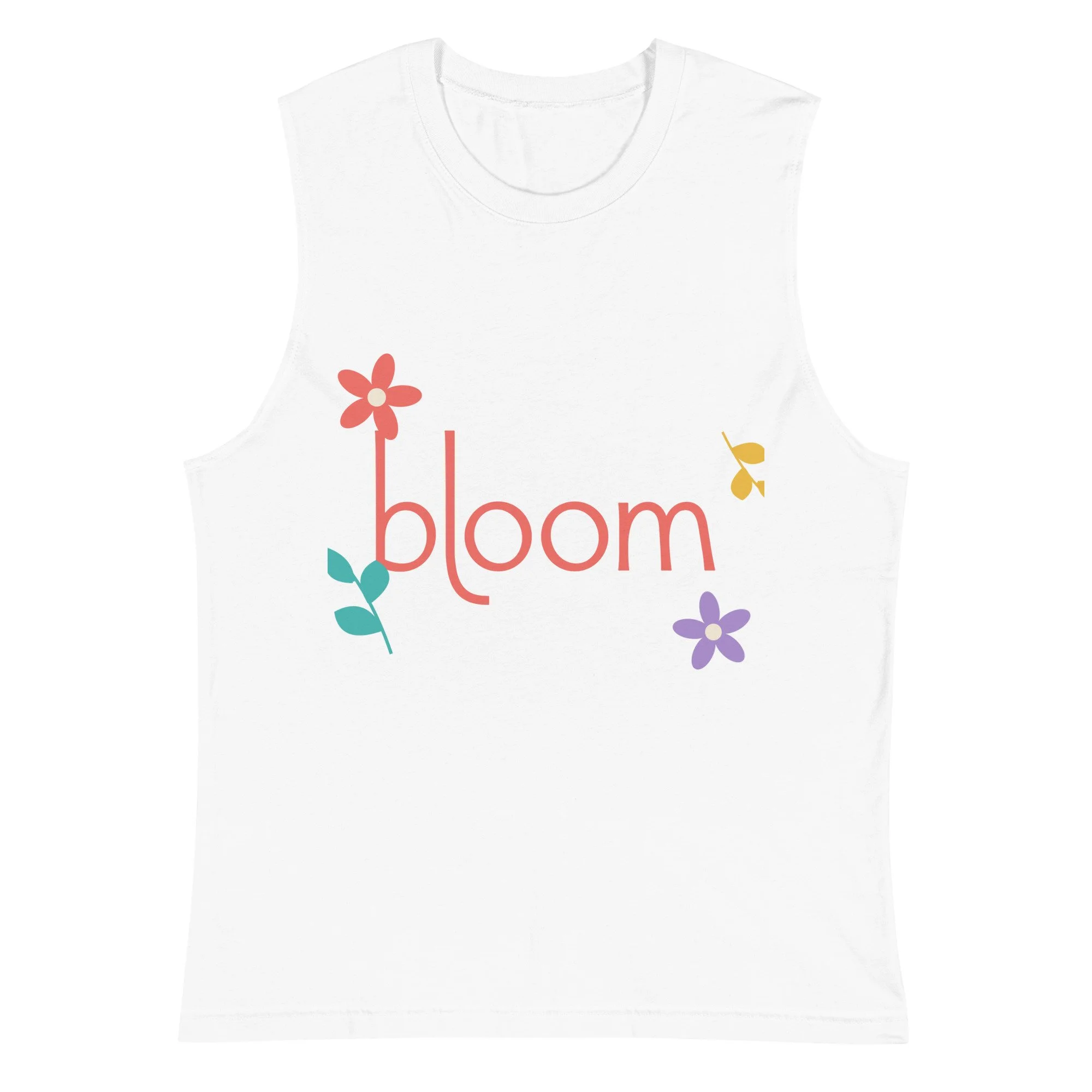 Bloom Muscle Tank — Color Garden in white, front view