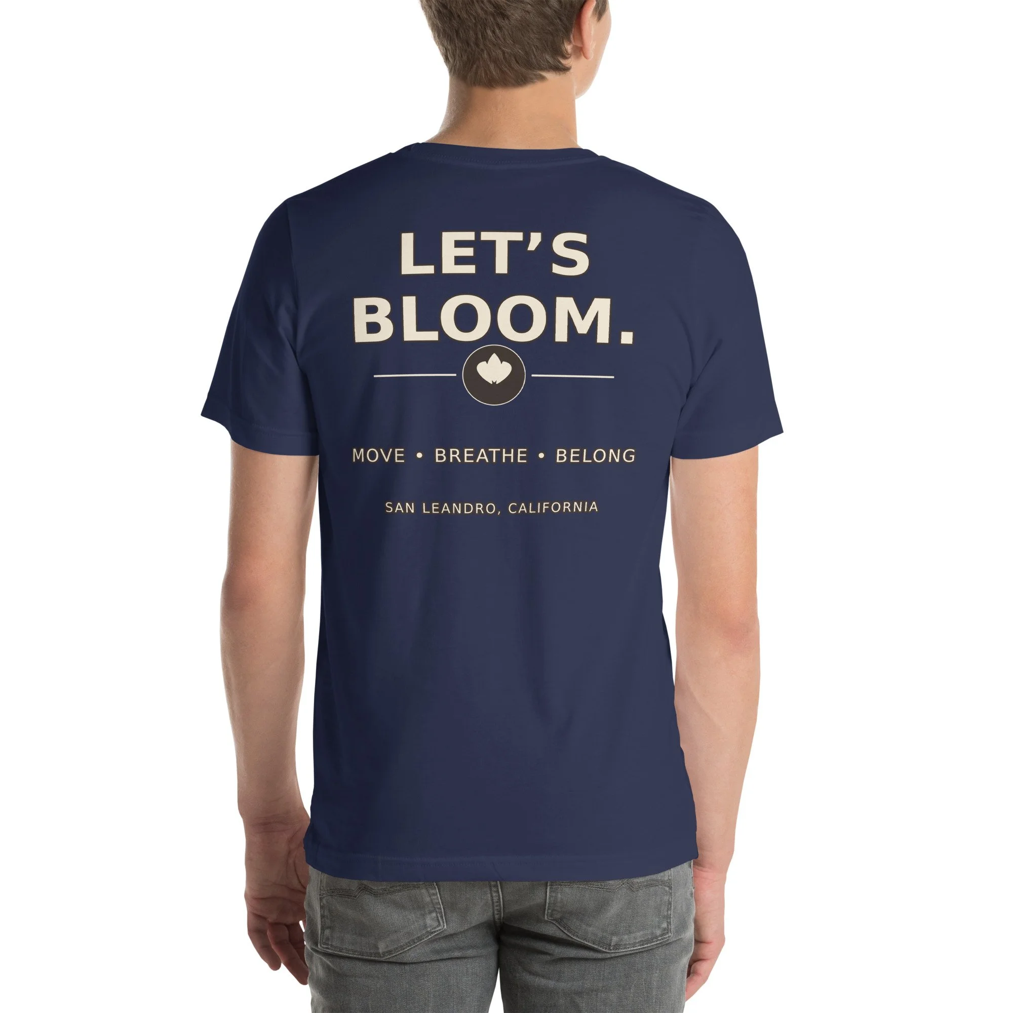 Bloom Everyday Tee — Navy / Brown in navy, back view