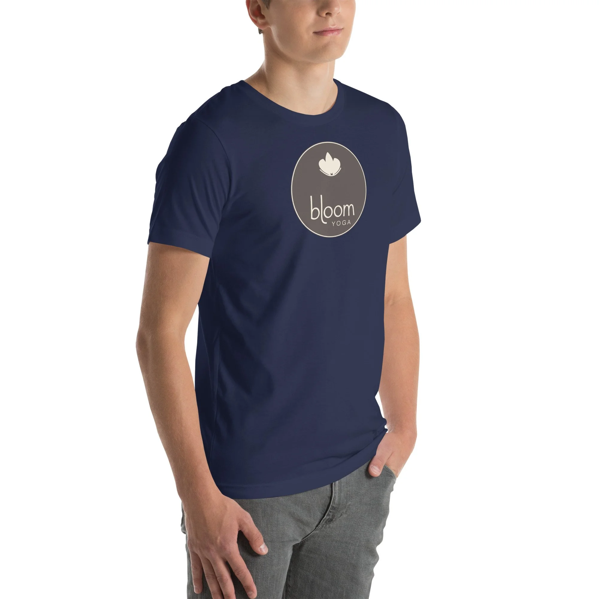Bloom Everyday Tee — Navy / Brown in navy, right front view