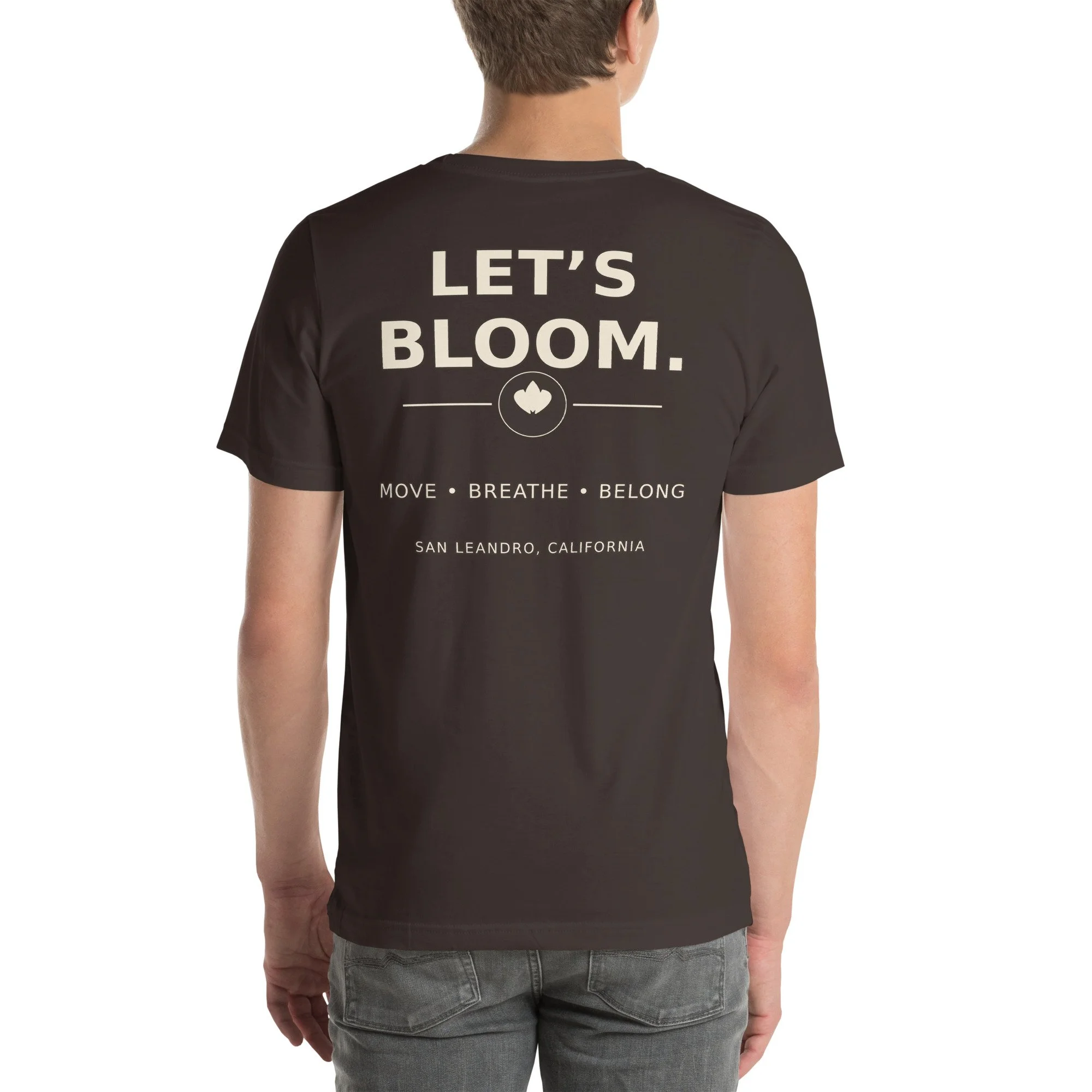 Bloom Everyday Tee — Navy / Brown in brown, back view