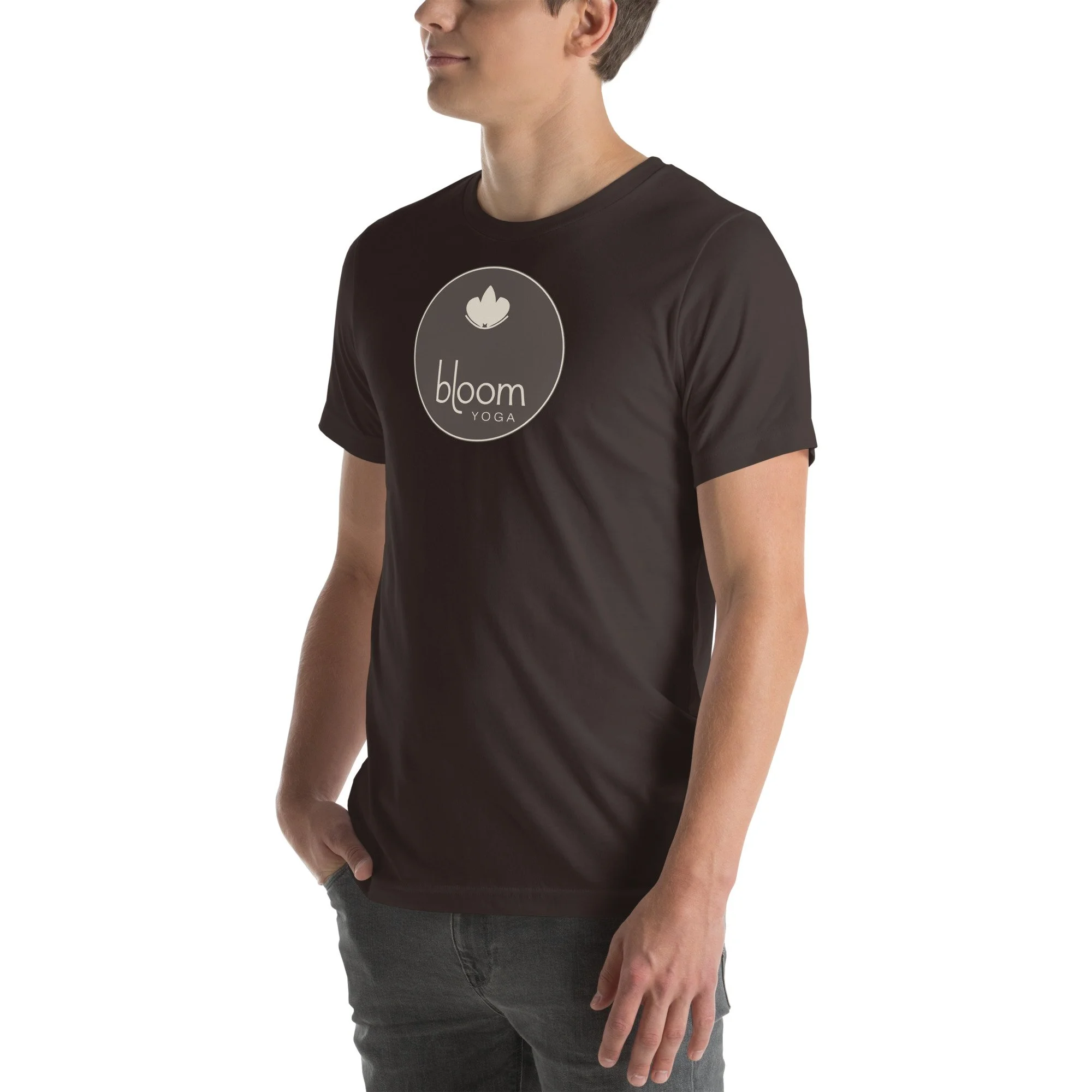 Bloom Everyday Tee — Navy / Brown in brown, left front view