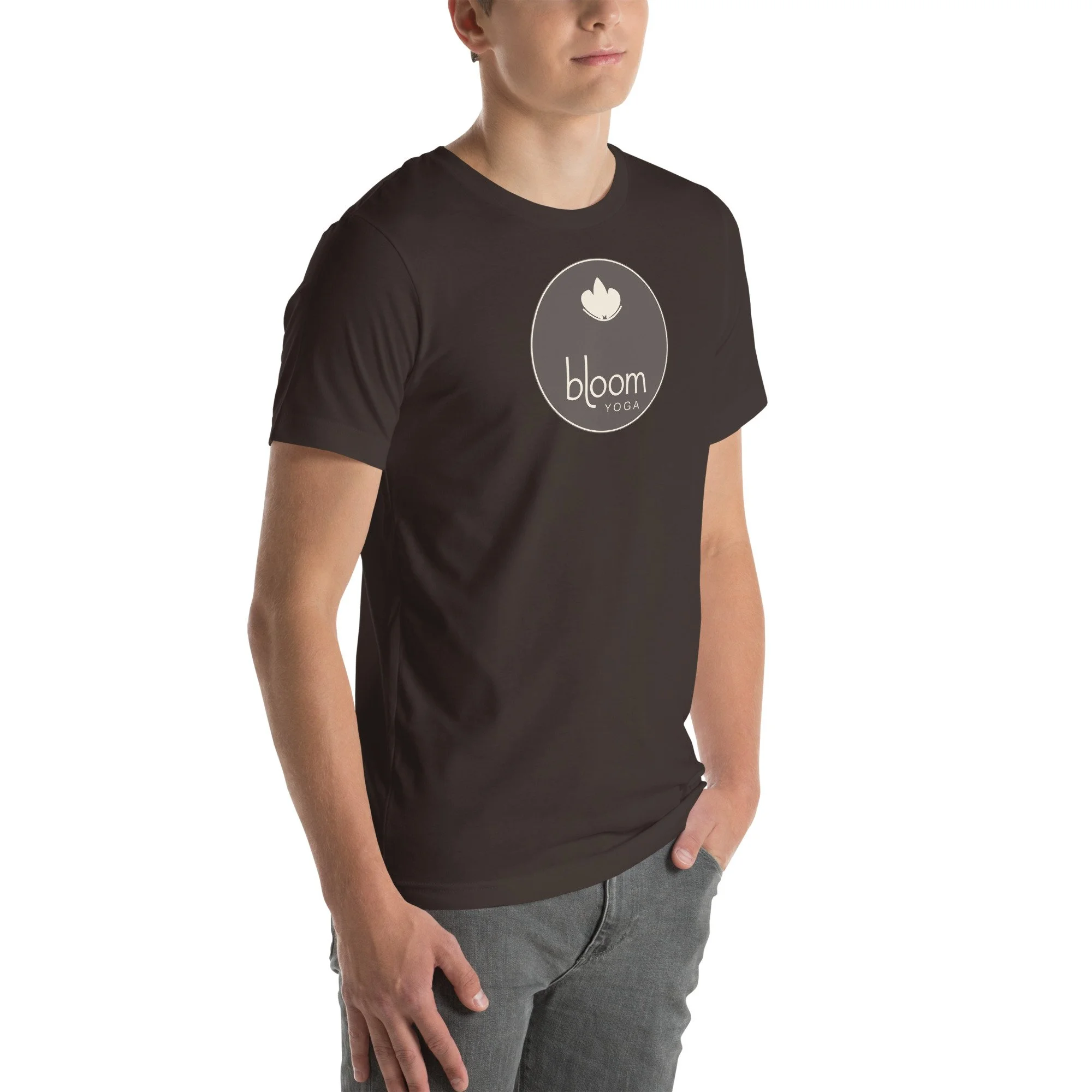 Bloom Everyday Tee — Navy / Brown in brown, right front view