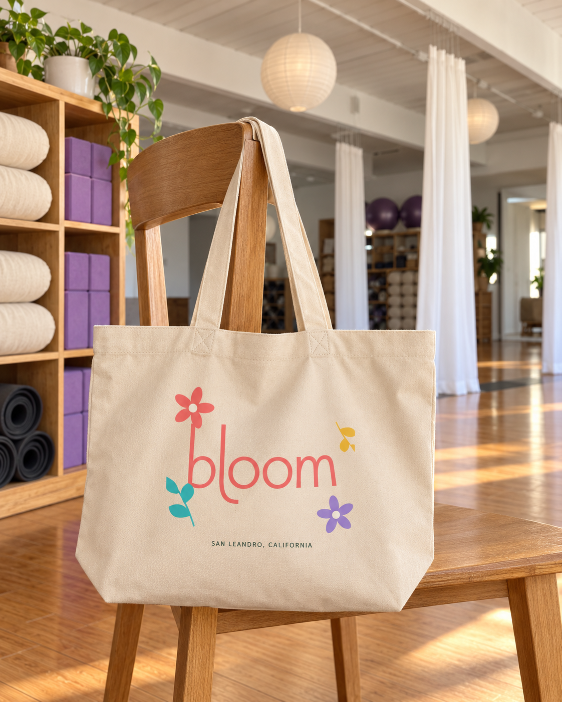 Bloom Studio Tote — Color Garden in Oyster at Bloom Yoga studio