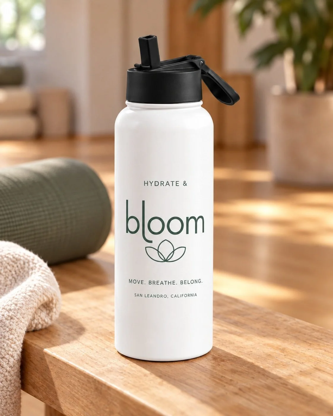 Bloom 32 oz Water Bottle, lifestyle photograph