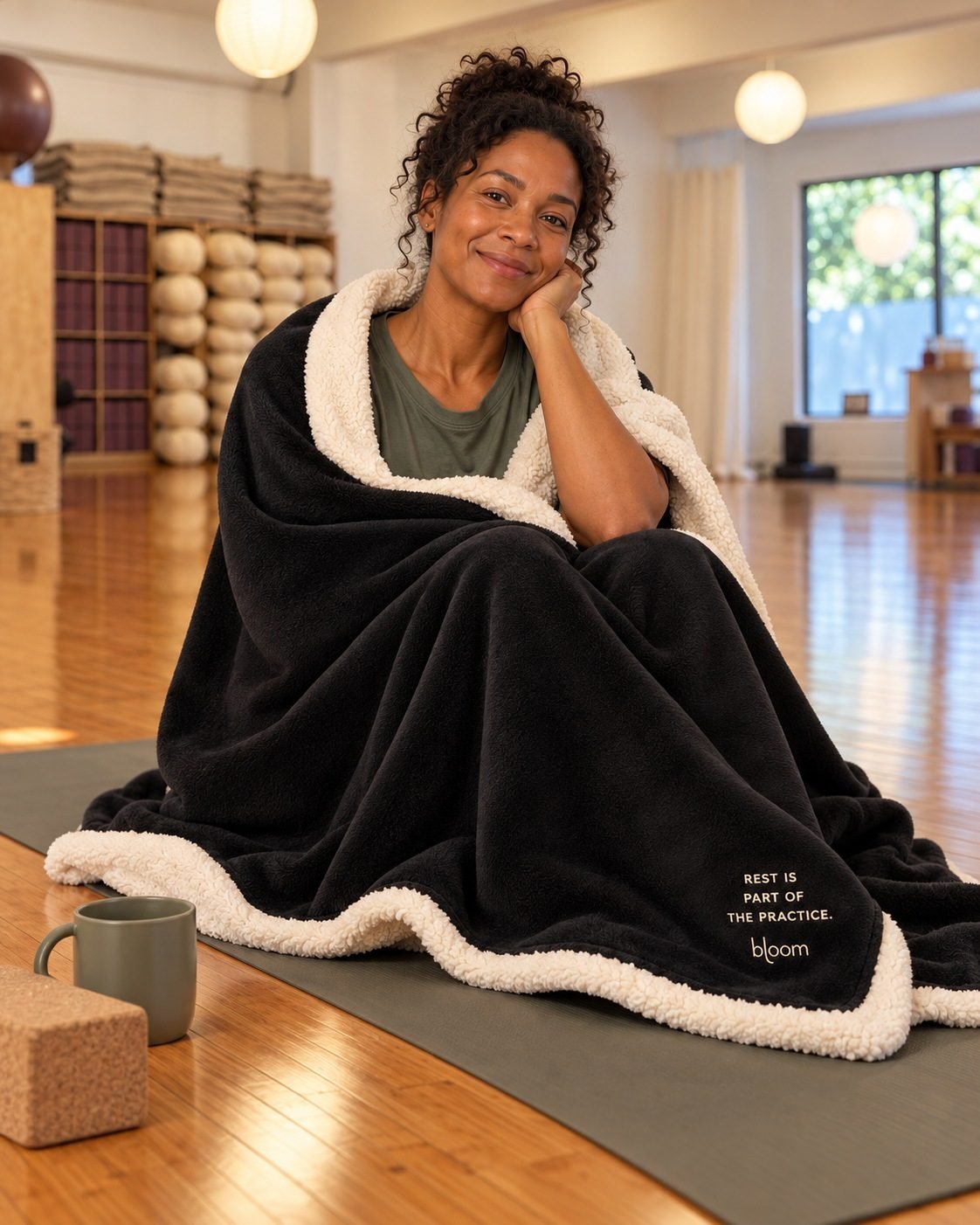Bloom Restore Sherpa Blanket, lifestyle photograph
