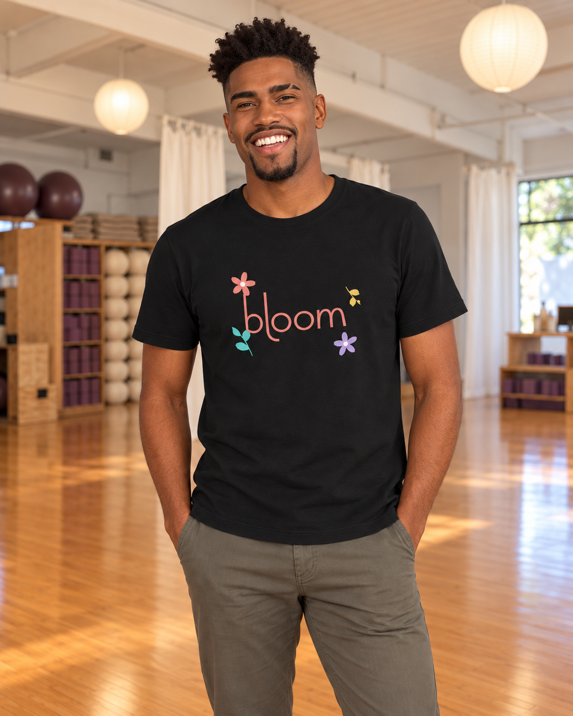 Bloom Everyday Tee — Color Garden in Vintage Black at Bloom Yoga studio