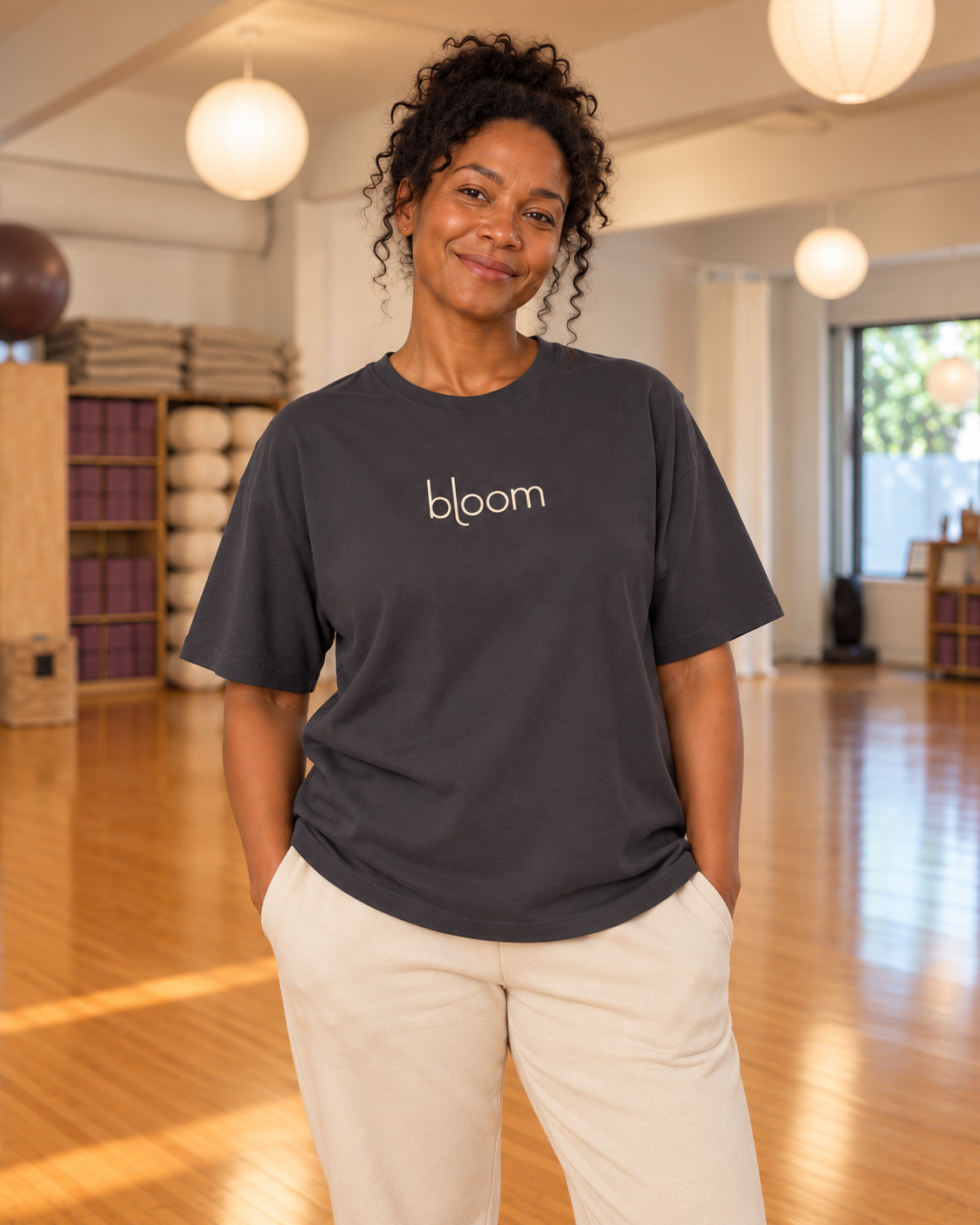 Bloom Oversized Boxy Tee — Dark Grey / Forest in Dark Grey at Bloom Yoga studio
