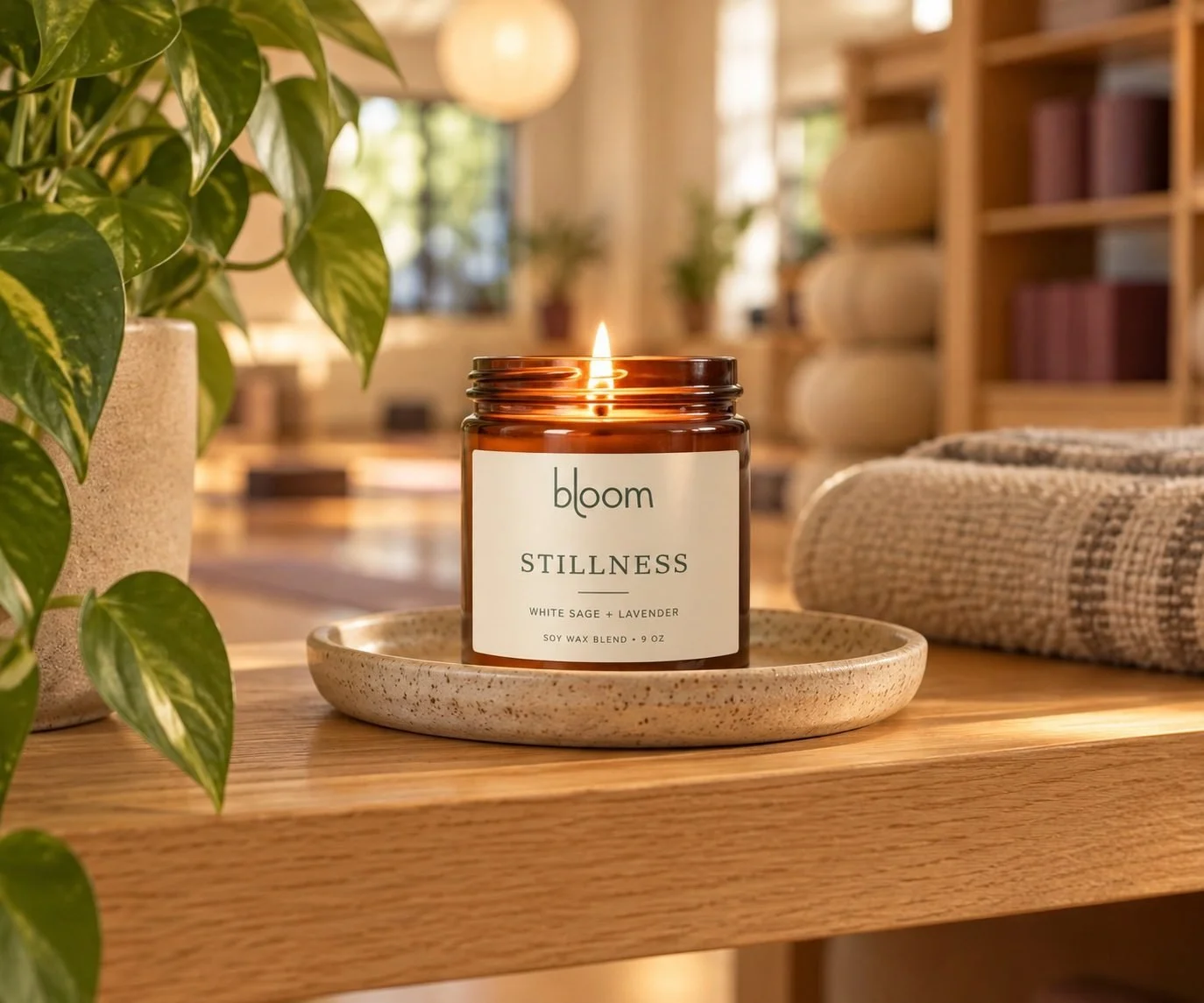 Bloom Stillness Candle, lifestyle photograph