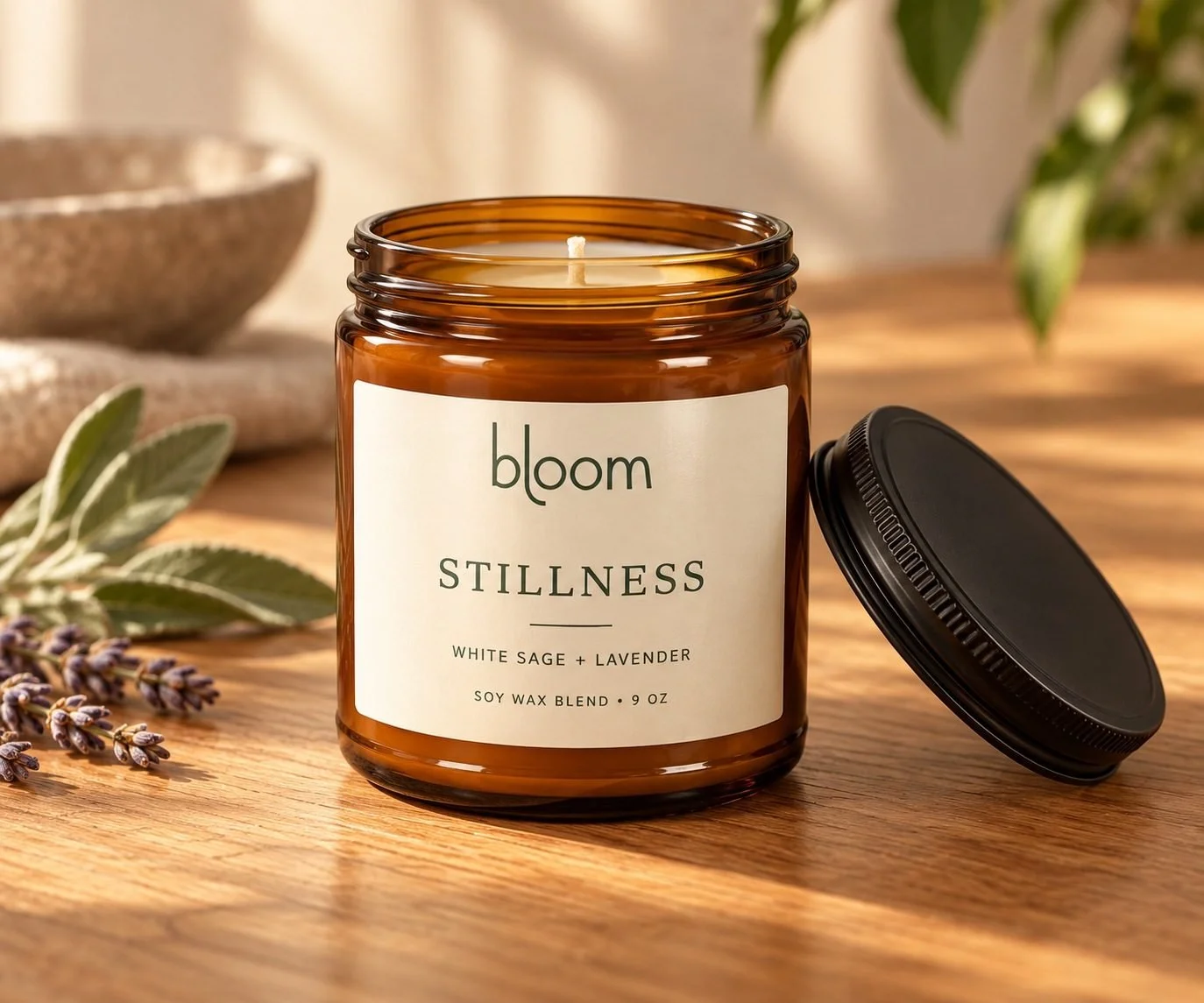 Bloom Stillness Candle, lifestyle photograph