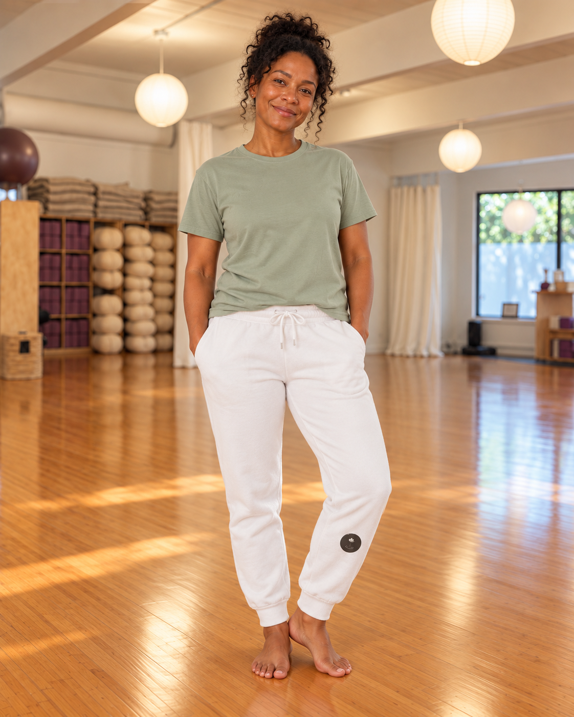 Bloom Fleece Joggers in White at Bloom Yoga studio