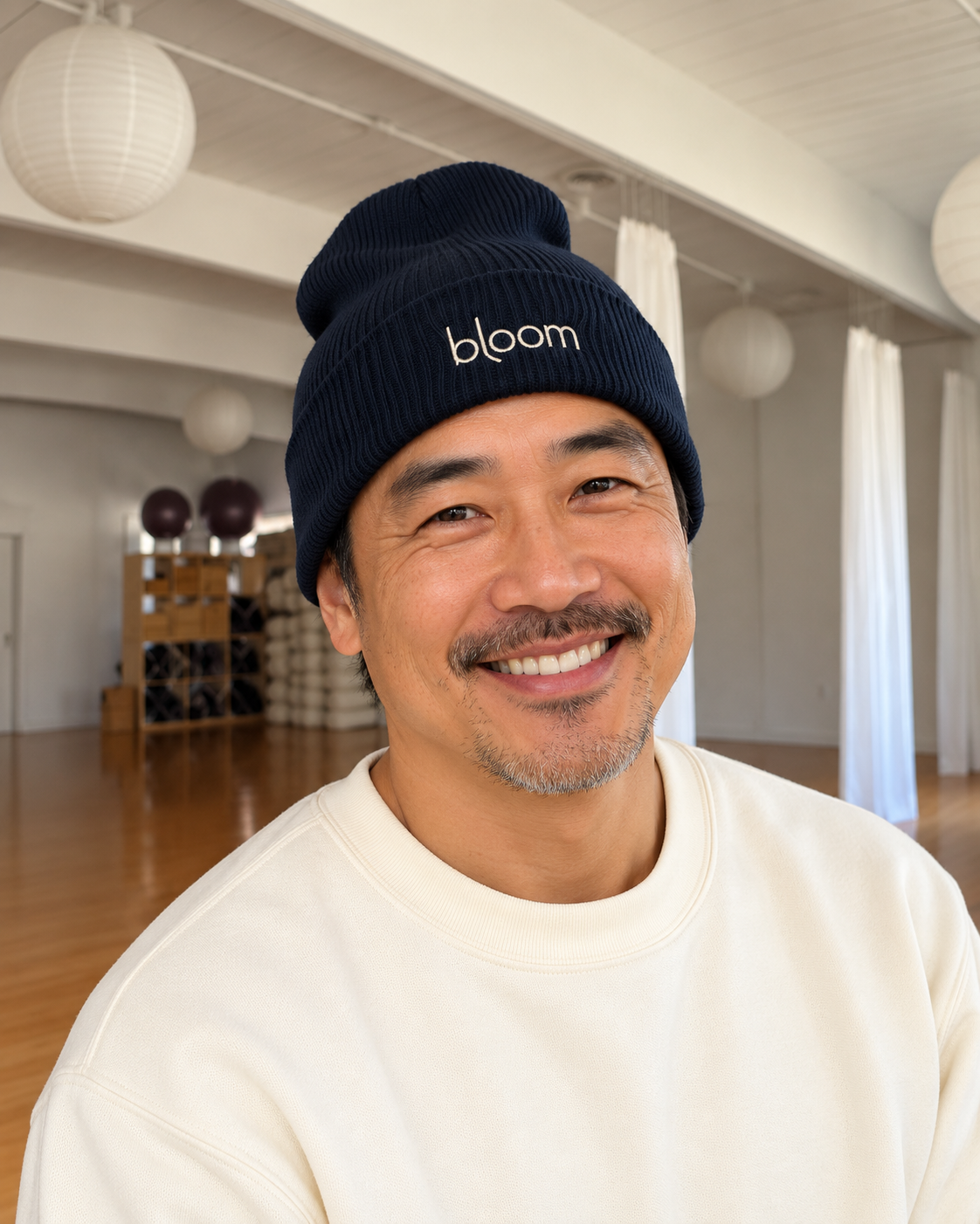 Bloom Organic Ribbed Beanie — Oxford Navy / Light Grey in Oxford Navy at Bloom Yoga studio