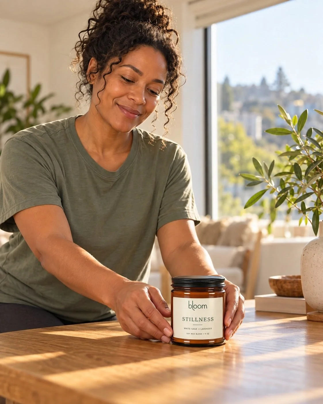 Bloom Stillness Candle, lifestyle photograph