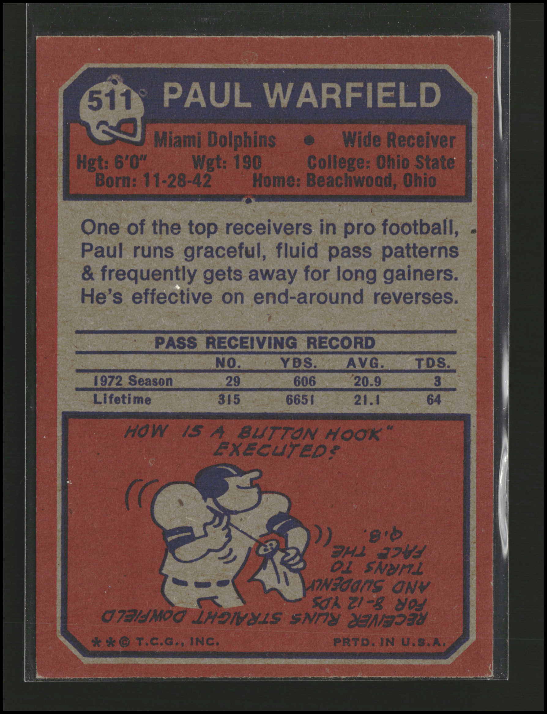 Paul Warfield #511 | 1973 Topps | Football Cards