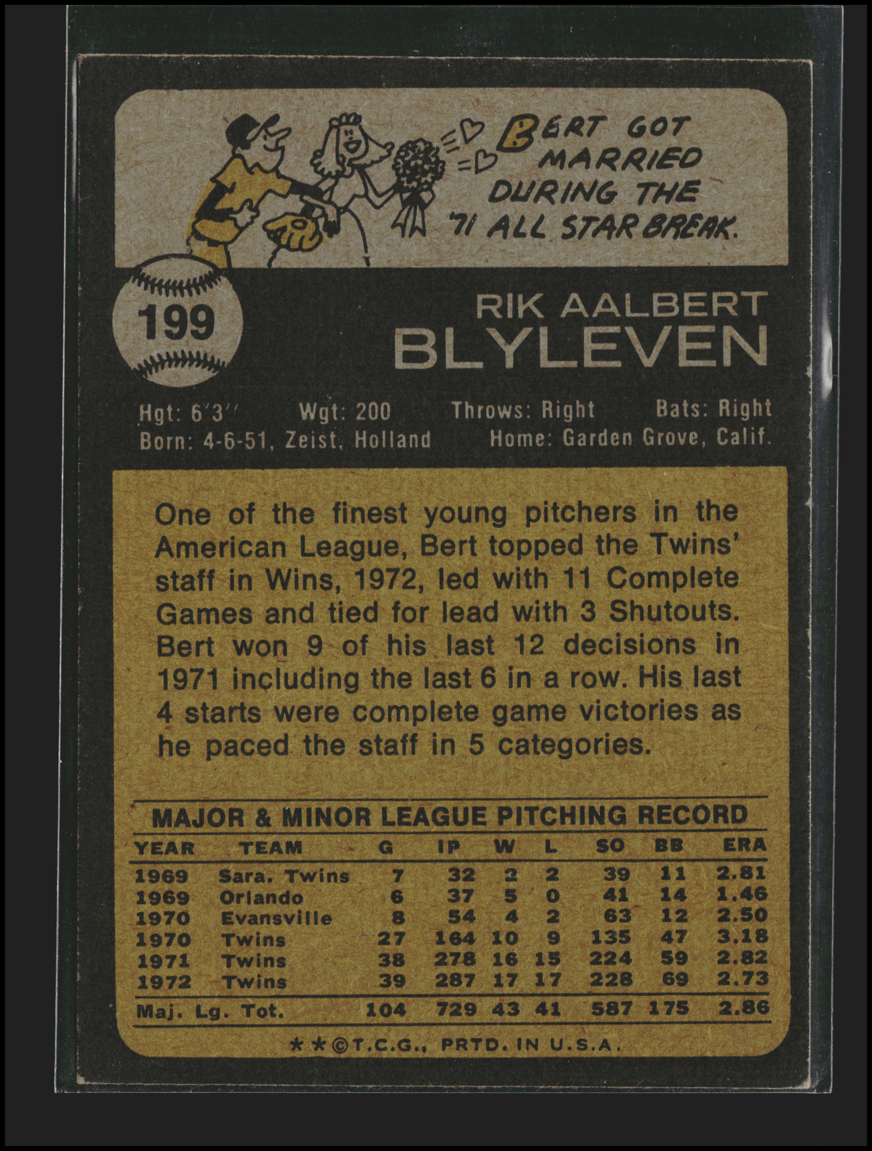 Bert Blyleven #199 | 1973 Topps | Baseball Cards