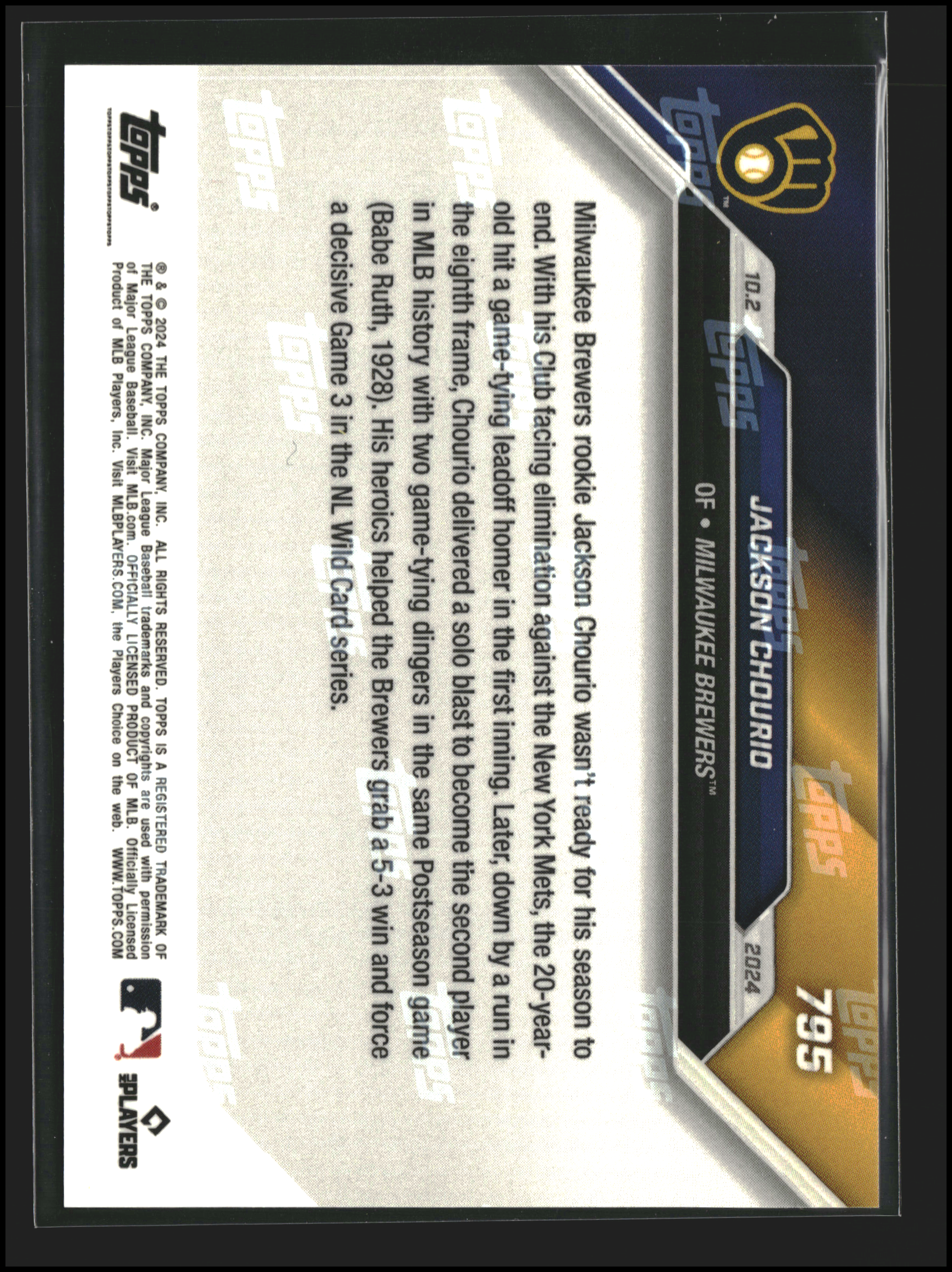 Jackson Chourio #795 | Topps: Now | Baseball