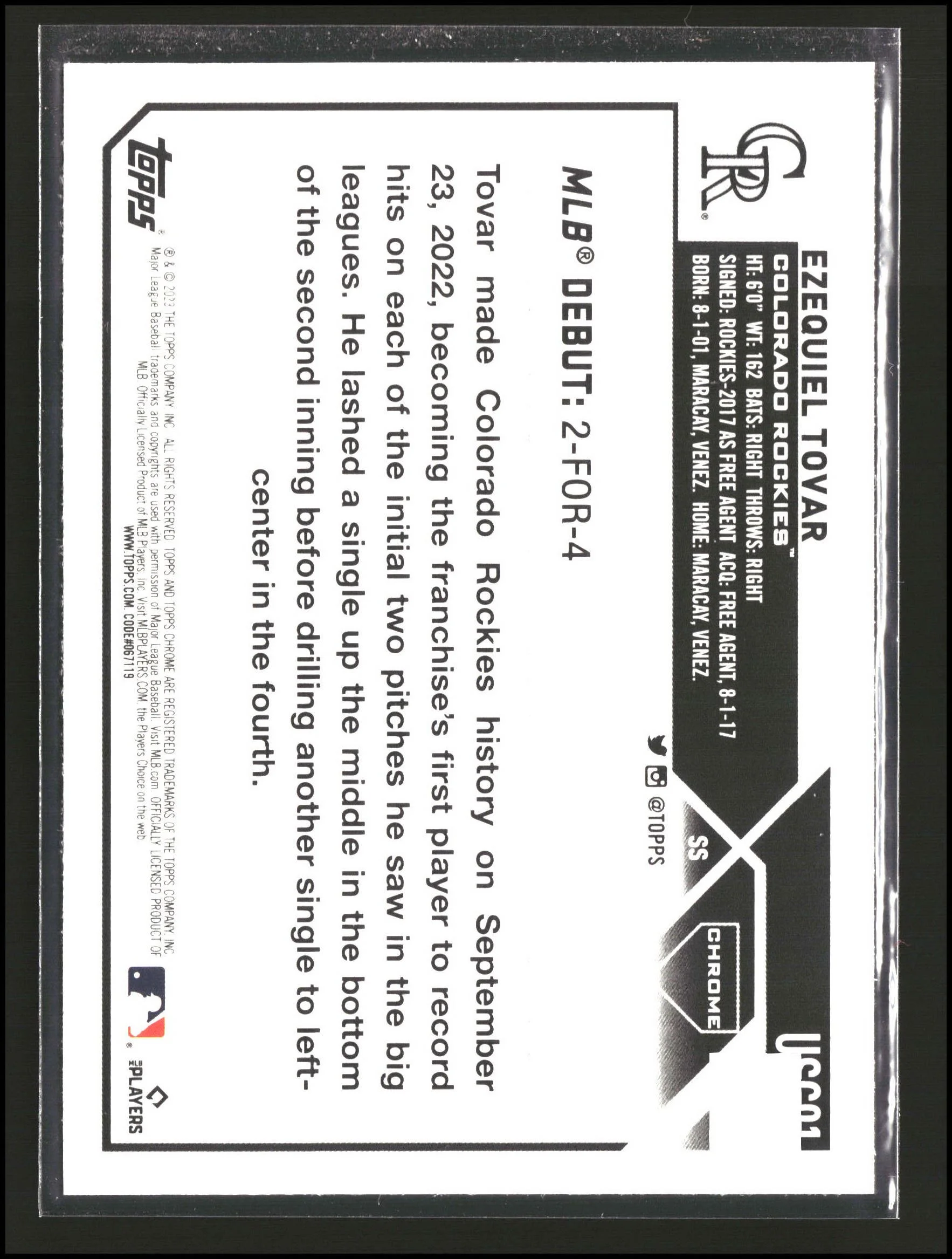 Ezequiel Tovar - Topps Chrome Update