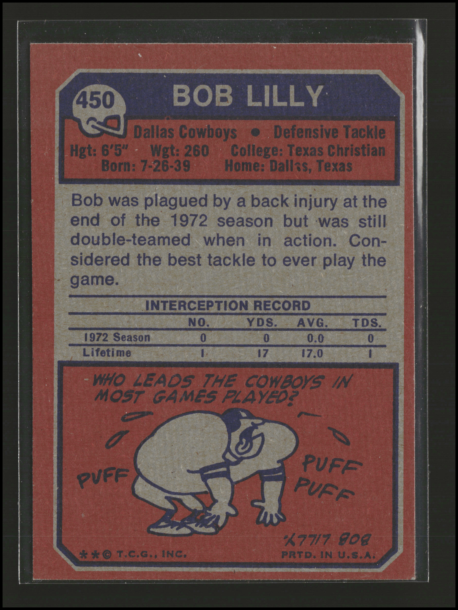 Bob Lilly #450 | 1973 Topps | Football Cards