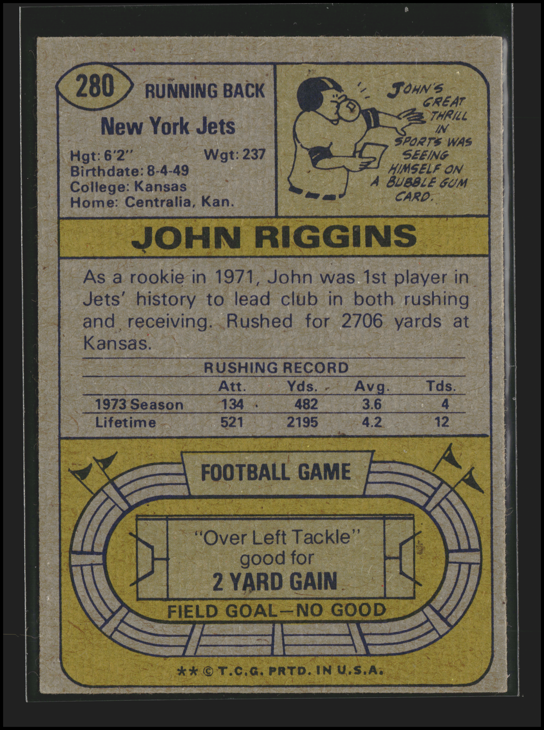 John Riggins #280 | 1974 Topps | Football Cards