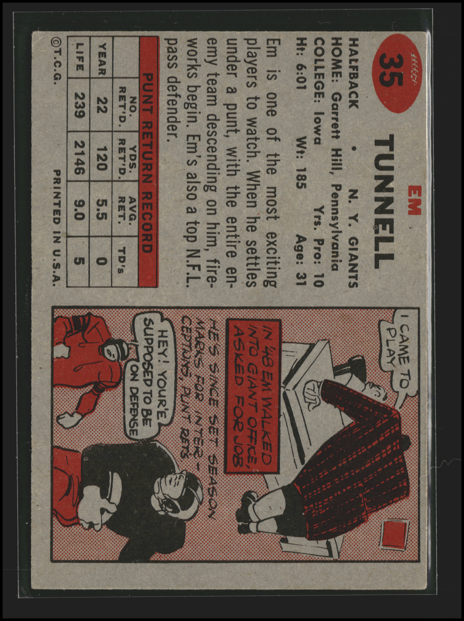 Em Tunnell #35 | 1957 Topps | Football Cards