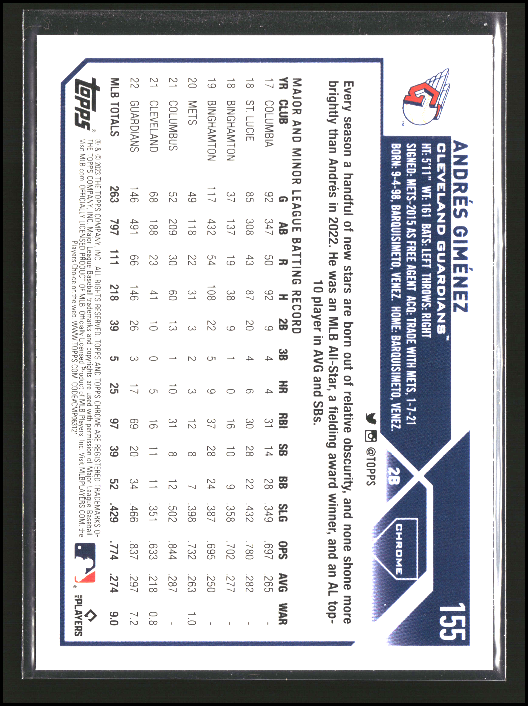 Andres Gimenez - Topps Chrome