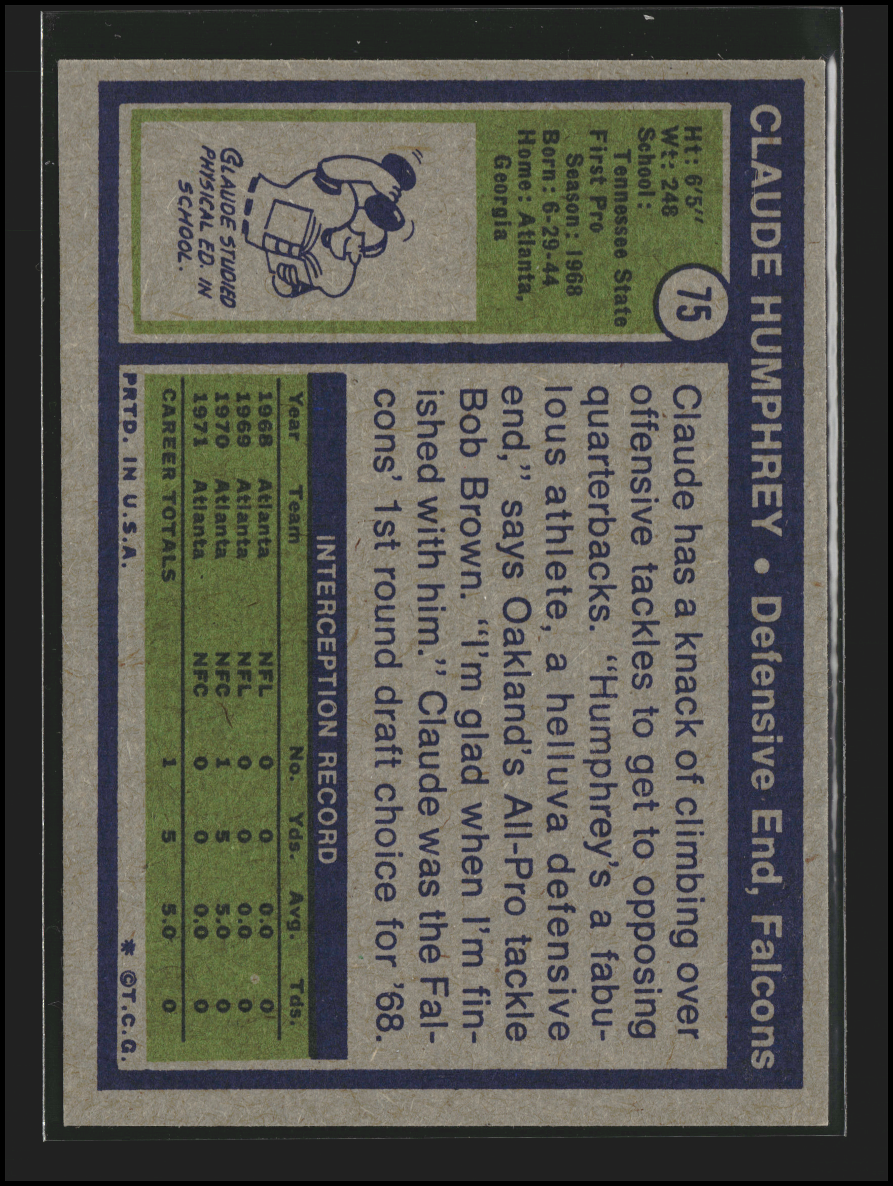 Claude Humphrey #75 | 1972 Topps | Football Cards