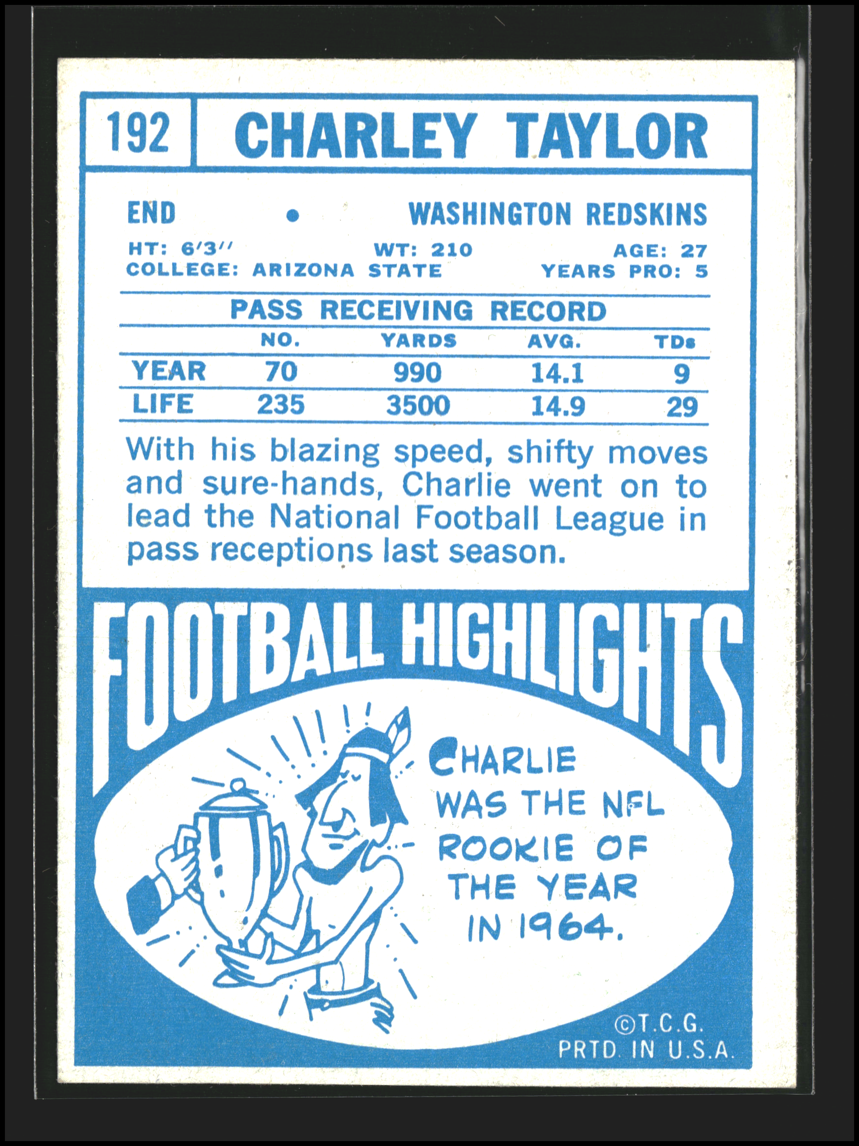 Charlie Taylor #192 | 1968 Topps | Football Cards