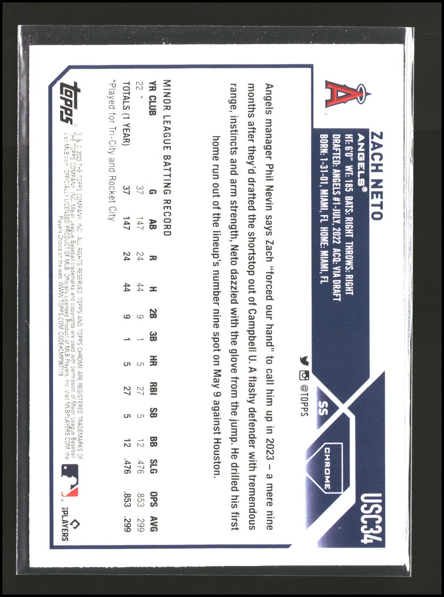 Zach Neto - Topps Chrome Update