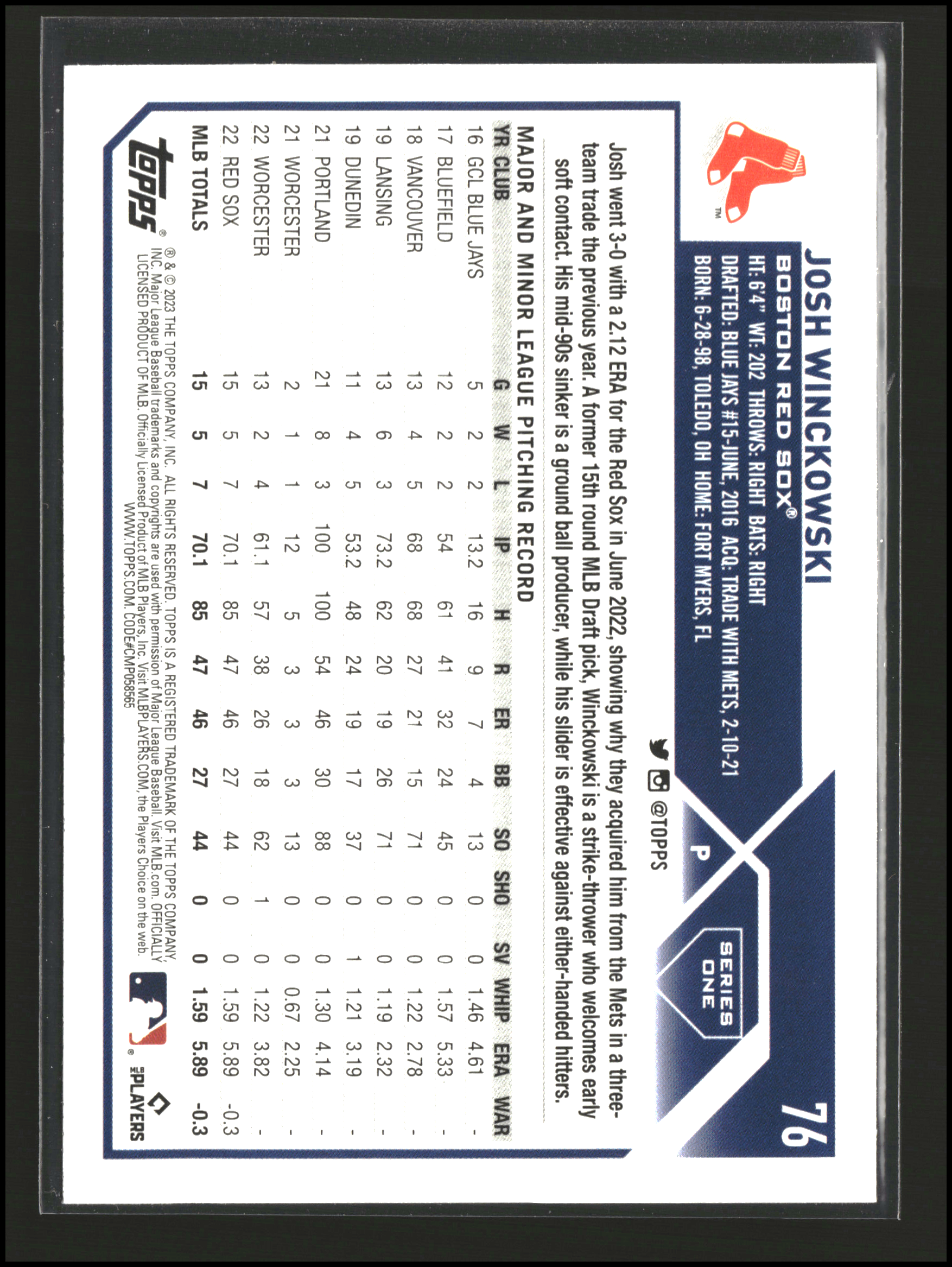 Josh Winckowski - Topps