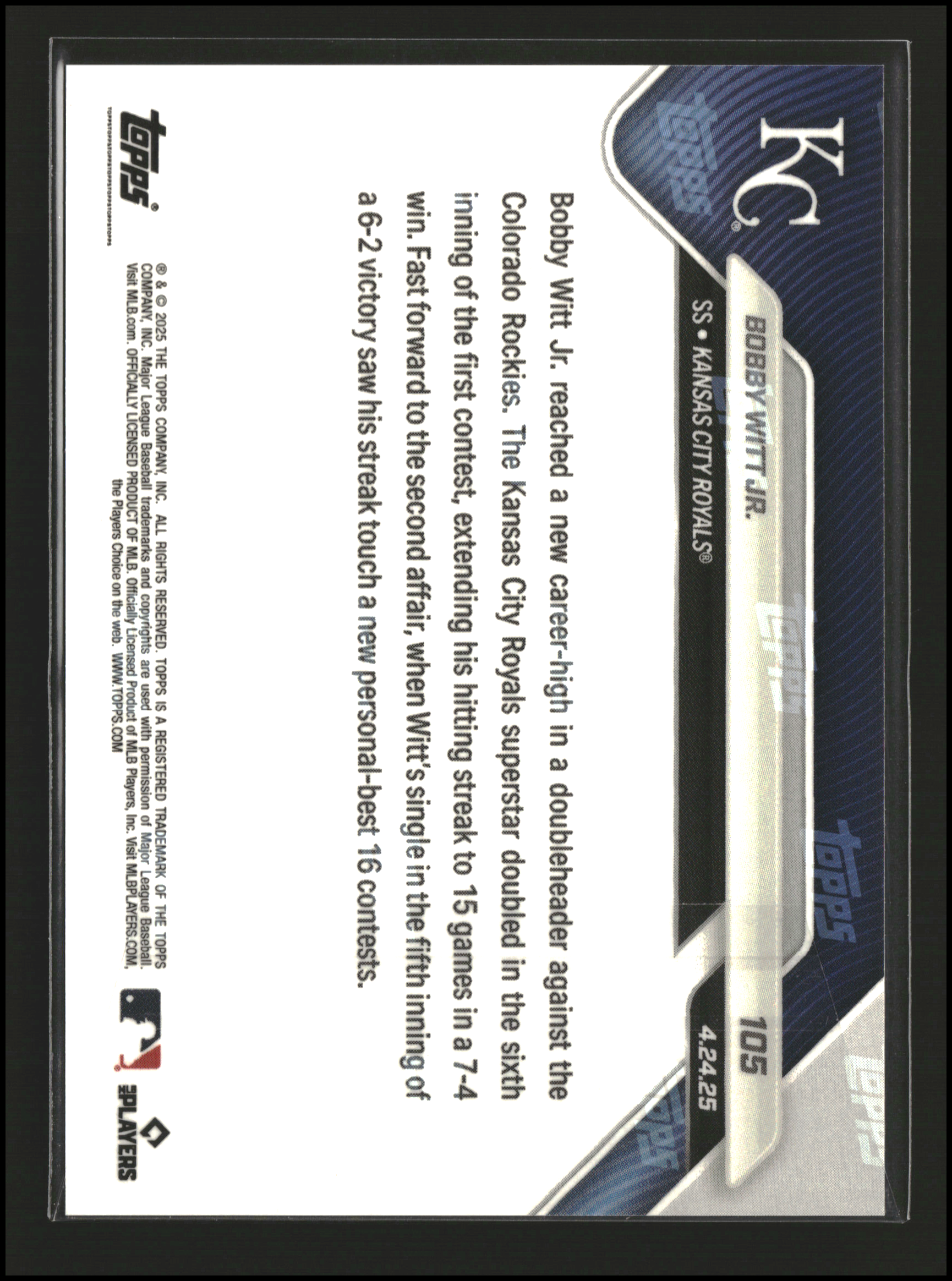 Bobby Witt Jr. #105 | Topps: Now | Baseball