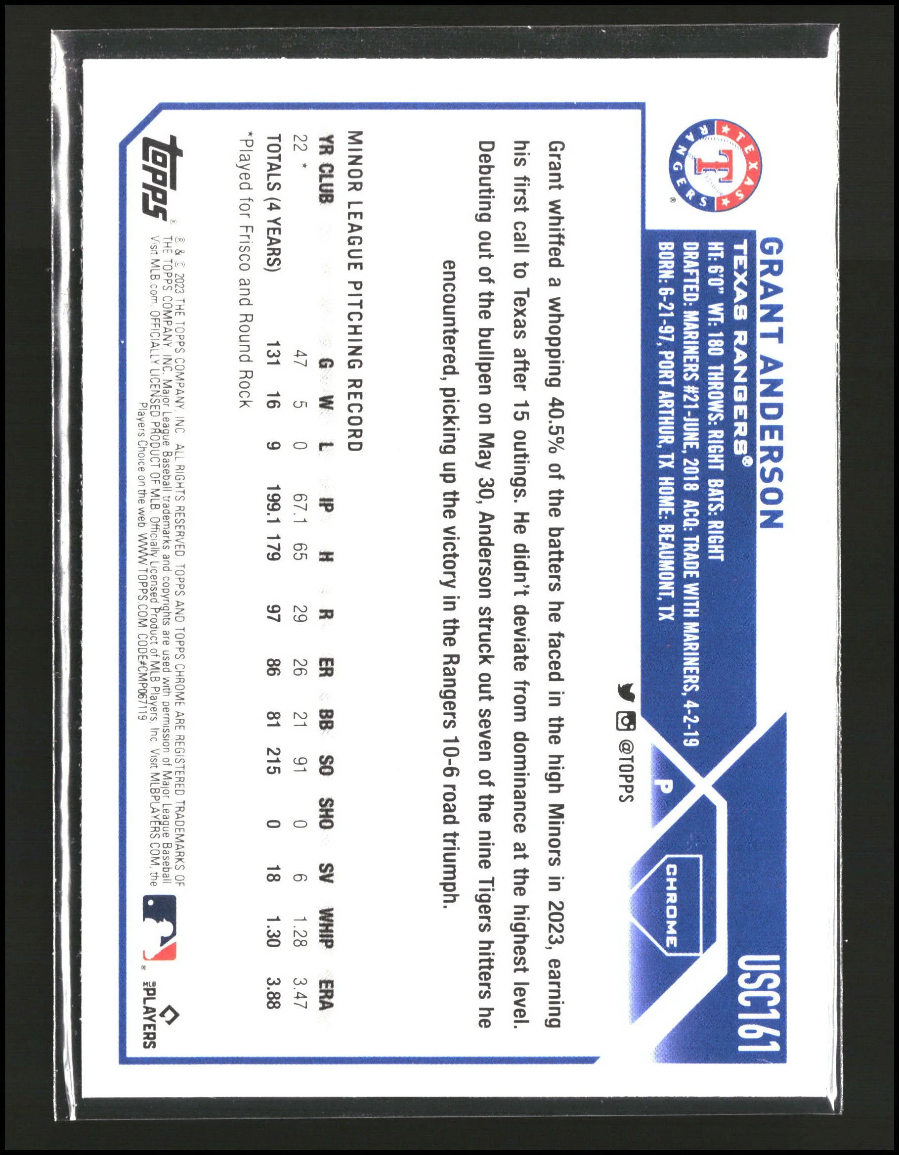 Grant Anderson - Topps Chrome Update