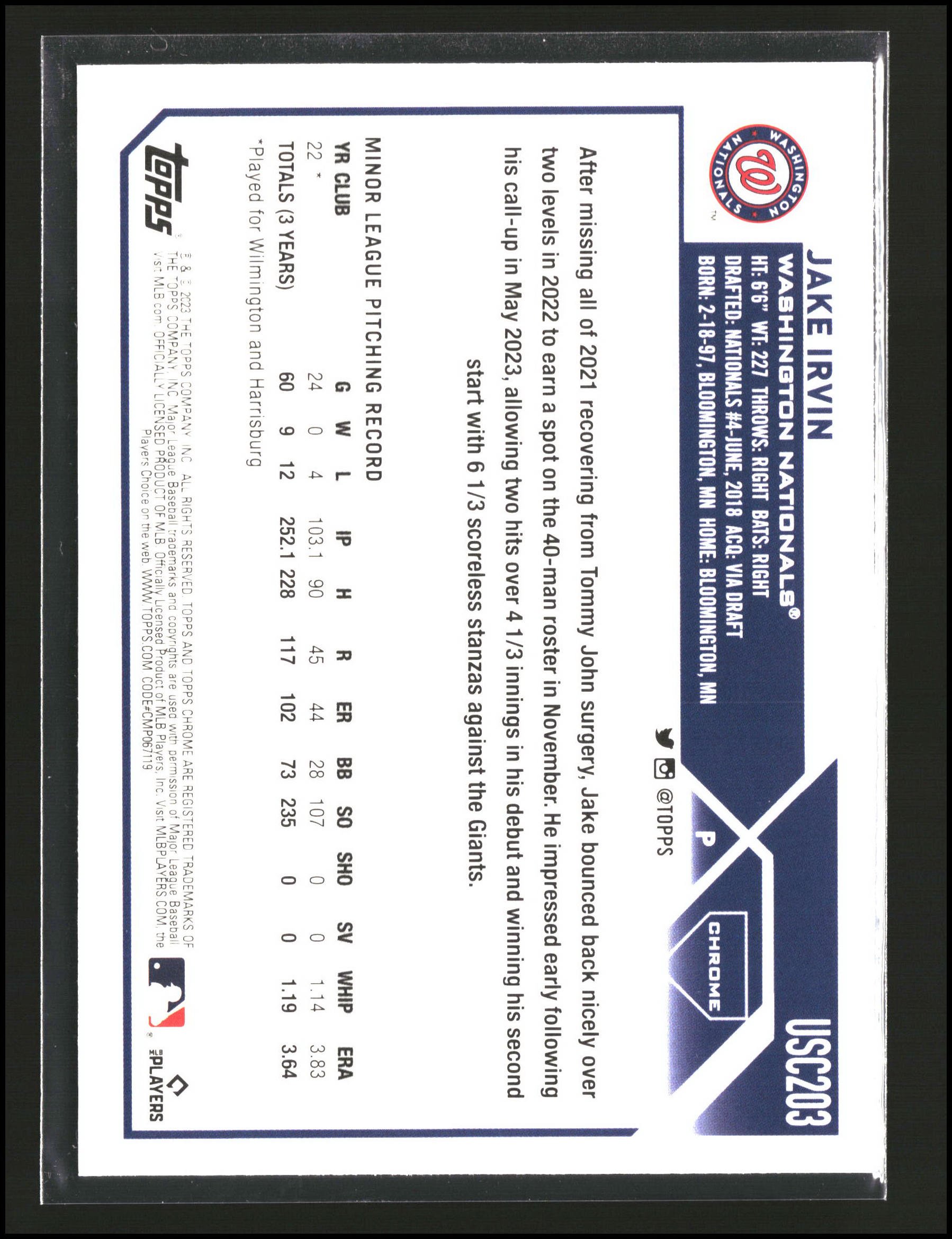 Jake Irvin - Topps Chrome Update