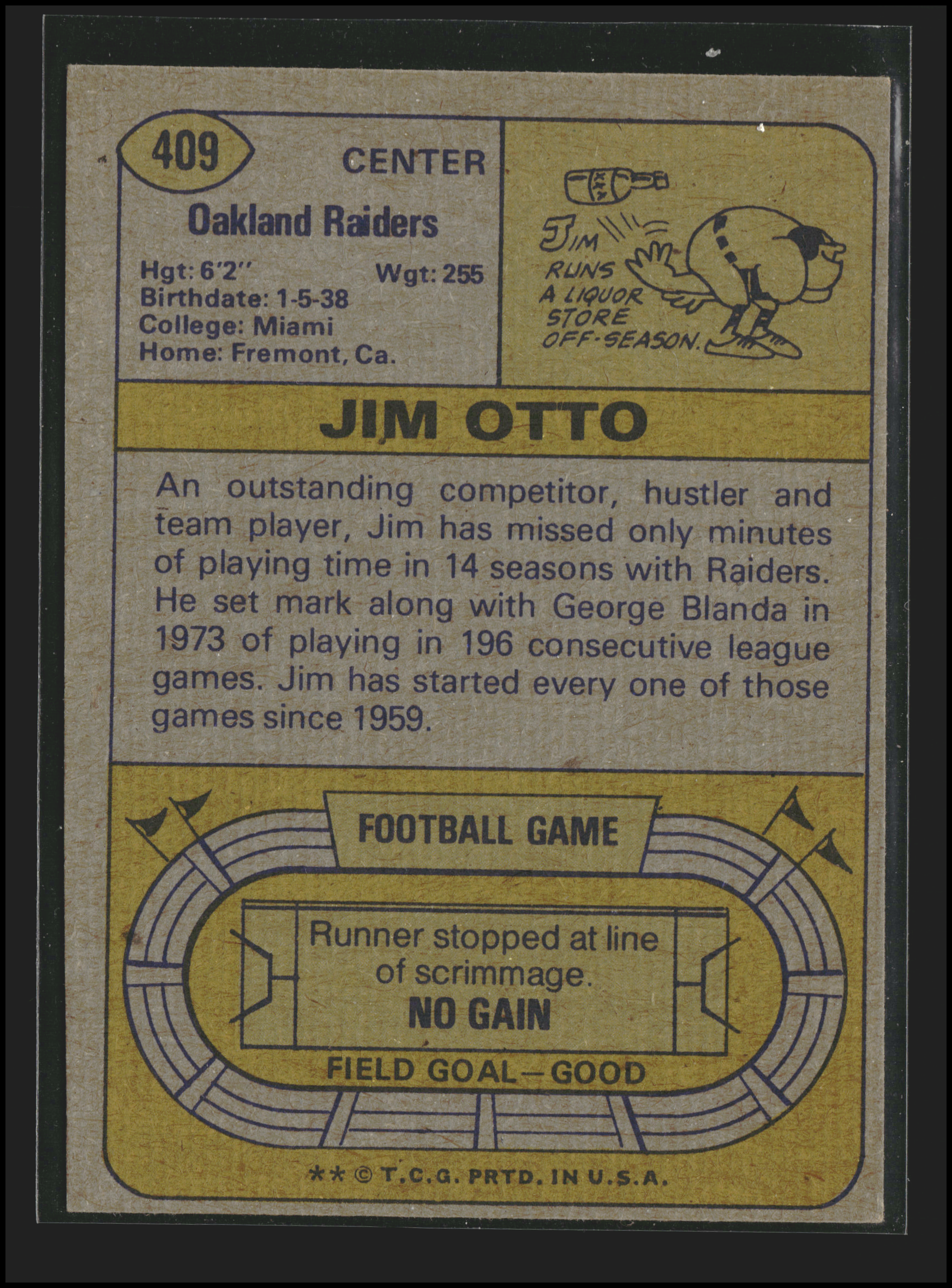 Jim Otto #409 | 1974 Topps | Football Cards