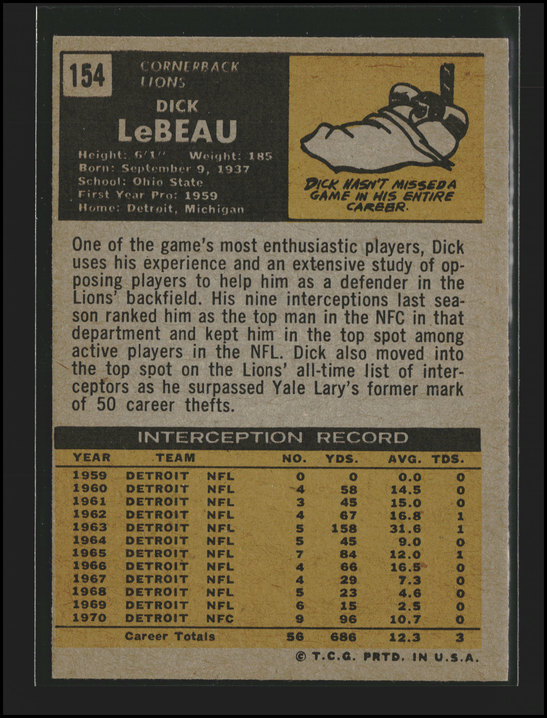 Dick LeBeau #154 | 1971 Topps | Football Cards