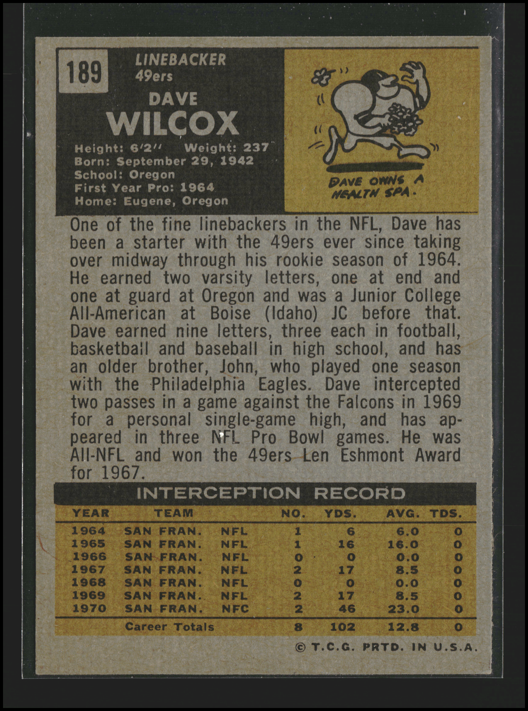 Dave Wilcox #189 | 1971 Topps | Football Cards