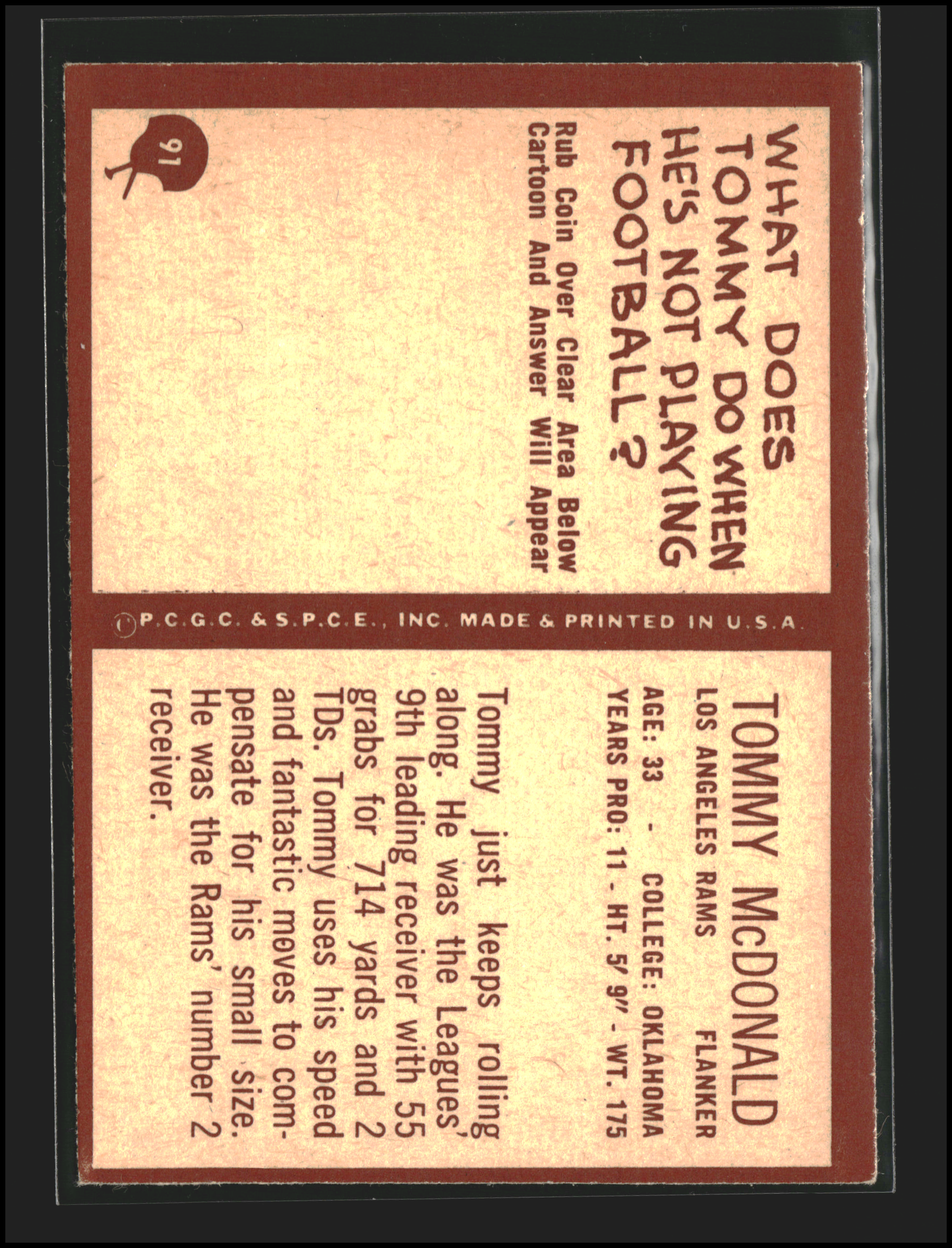 Tommy McDonald #91 | 1967 Philadelphia | Football Cards