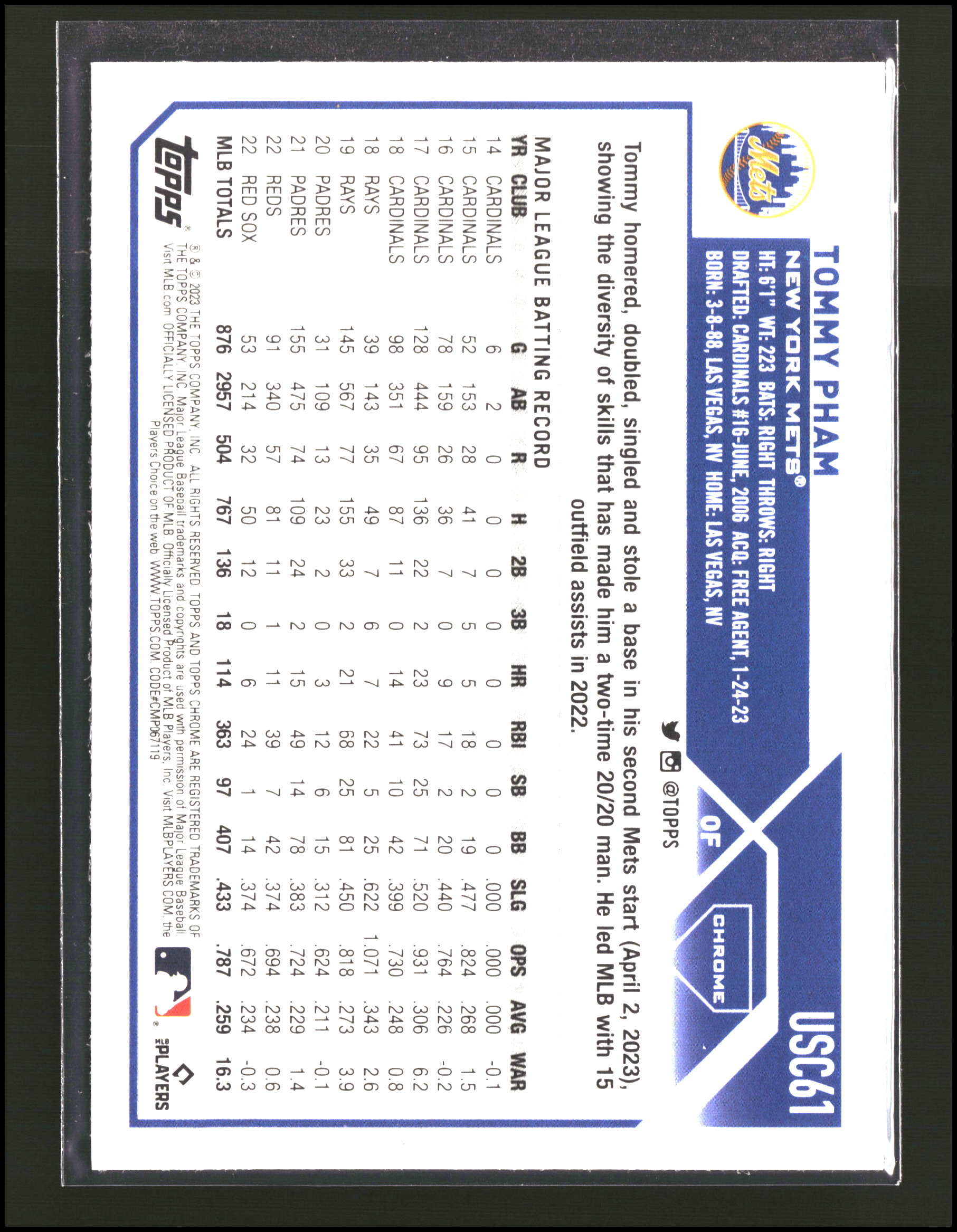 Tommy Pham - Topps Chrome Update