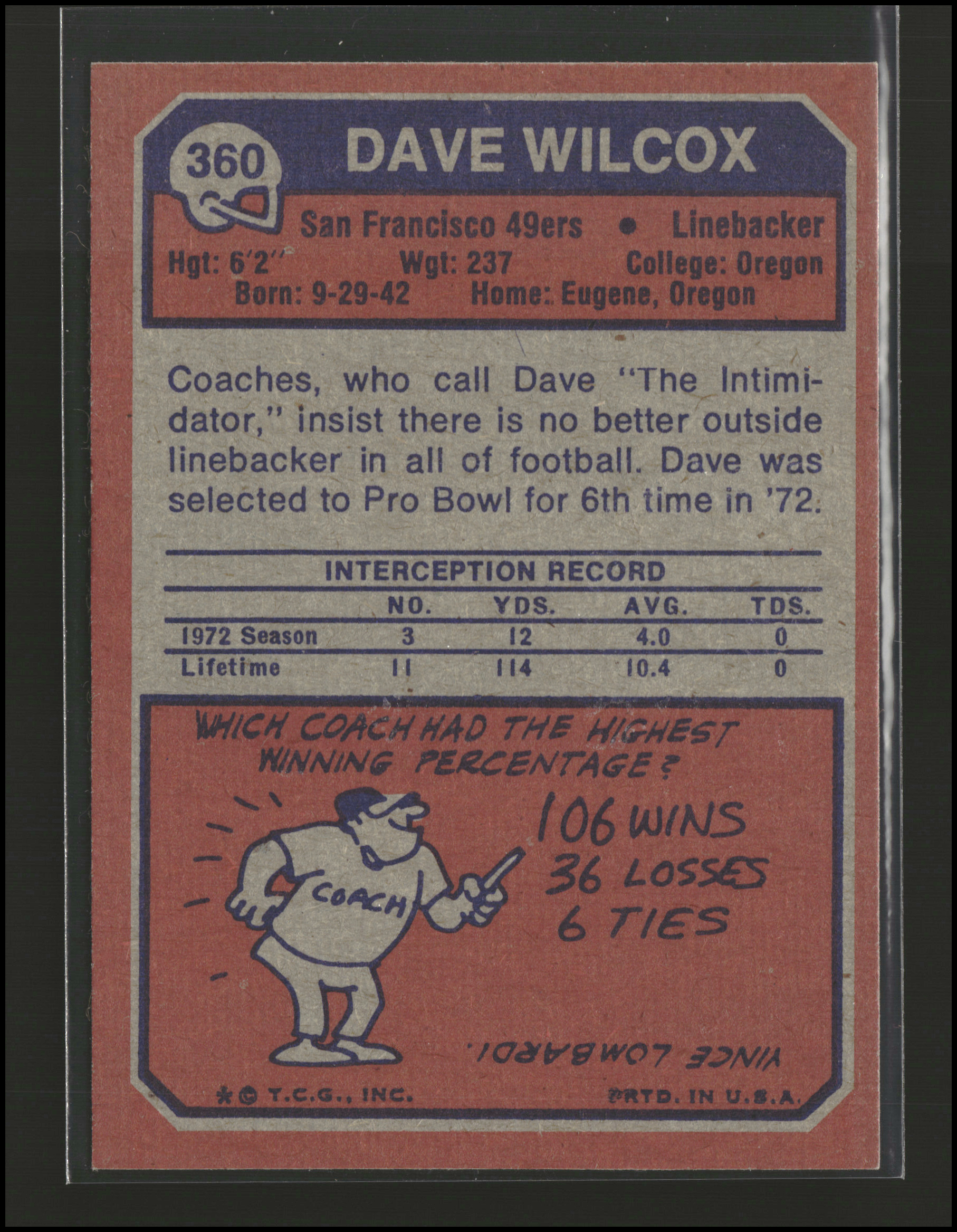 Dave Wilcox #360 | 1973 Topps | Football Cards
