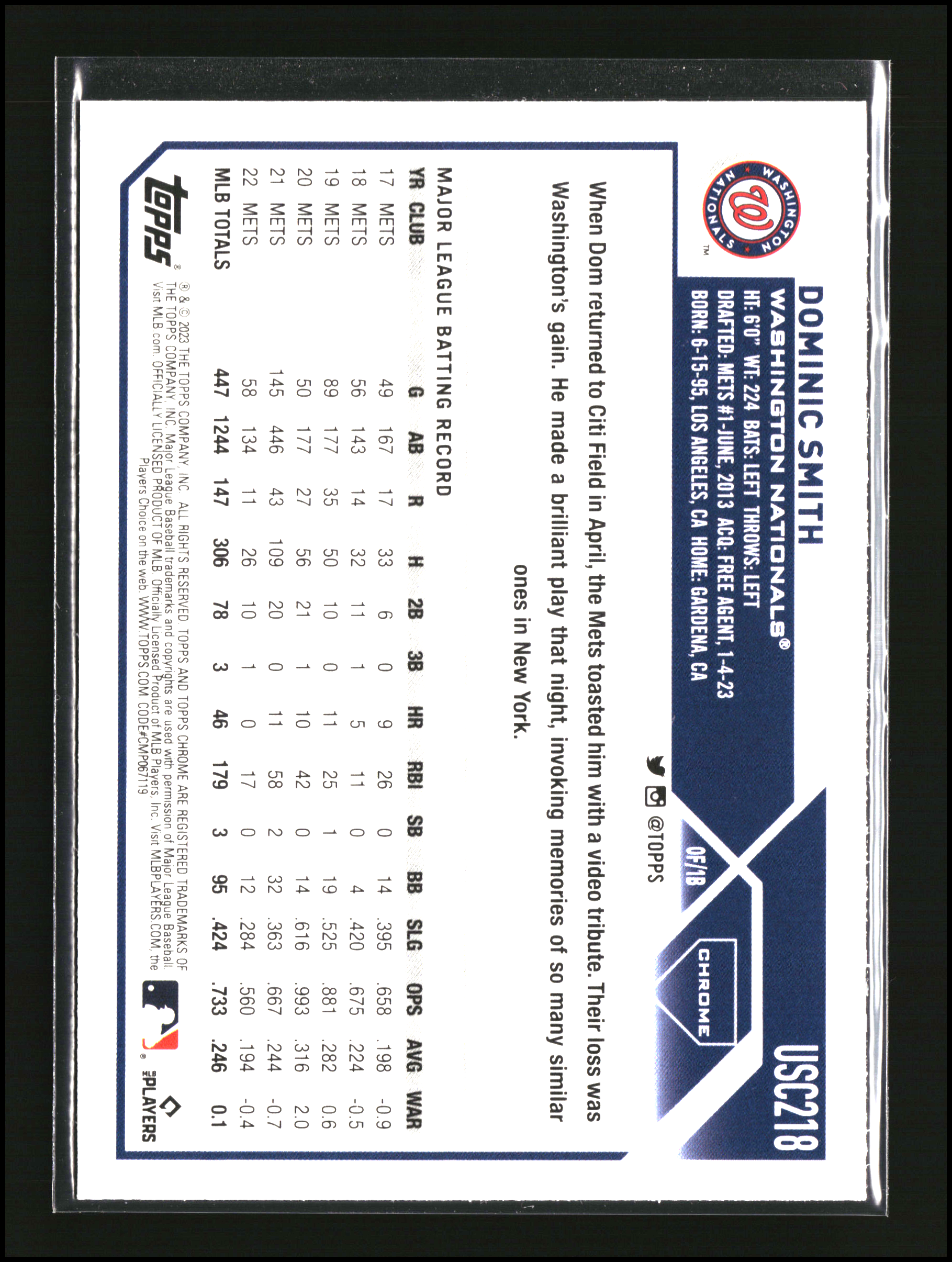 Dominic Smith - Topps Chrome Update