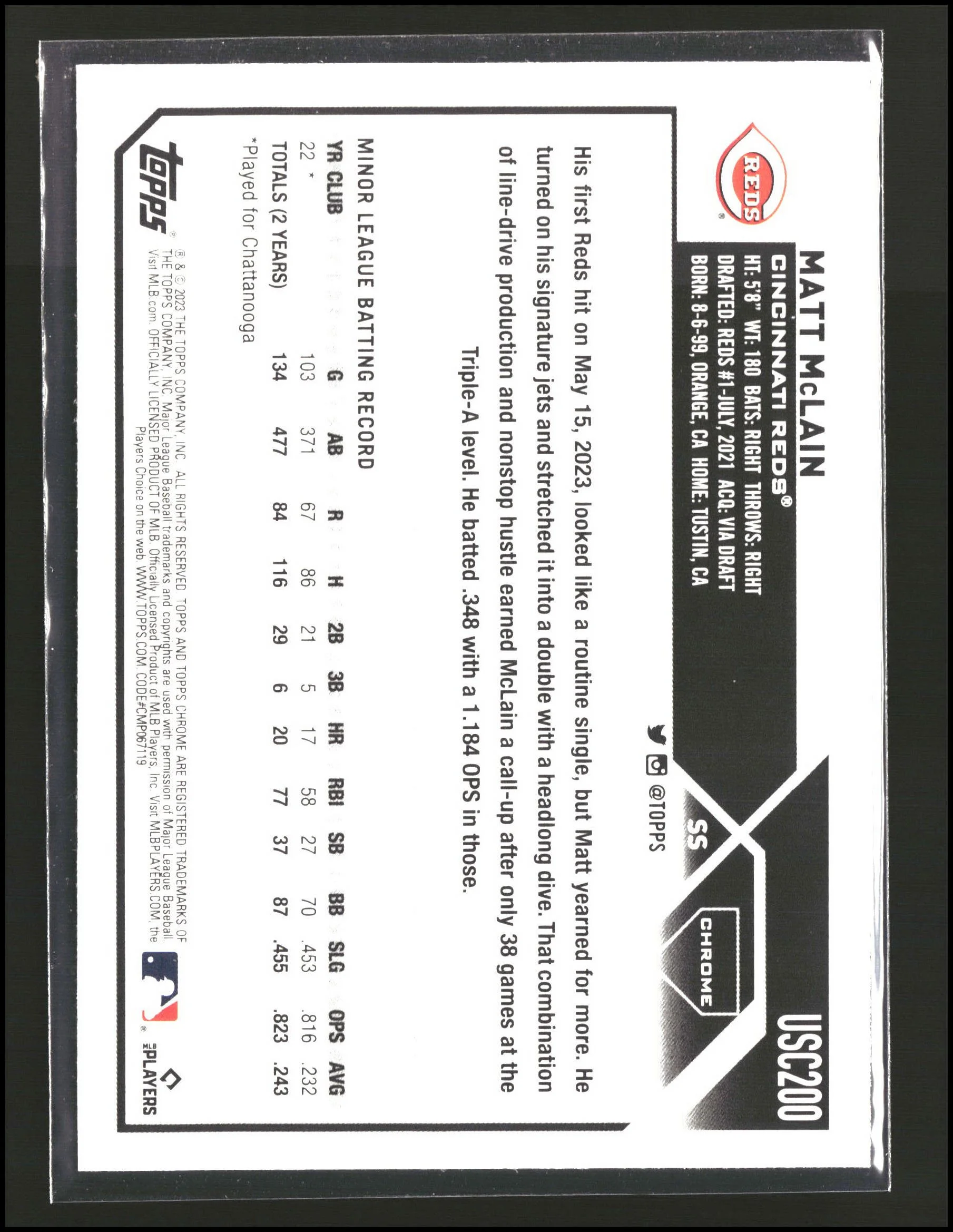 Matt McLain - Topps Chrome Update