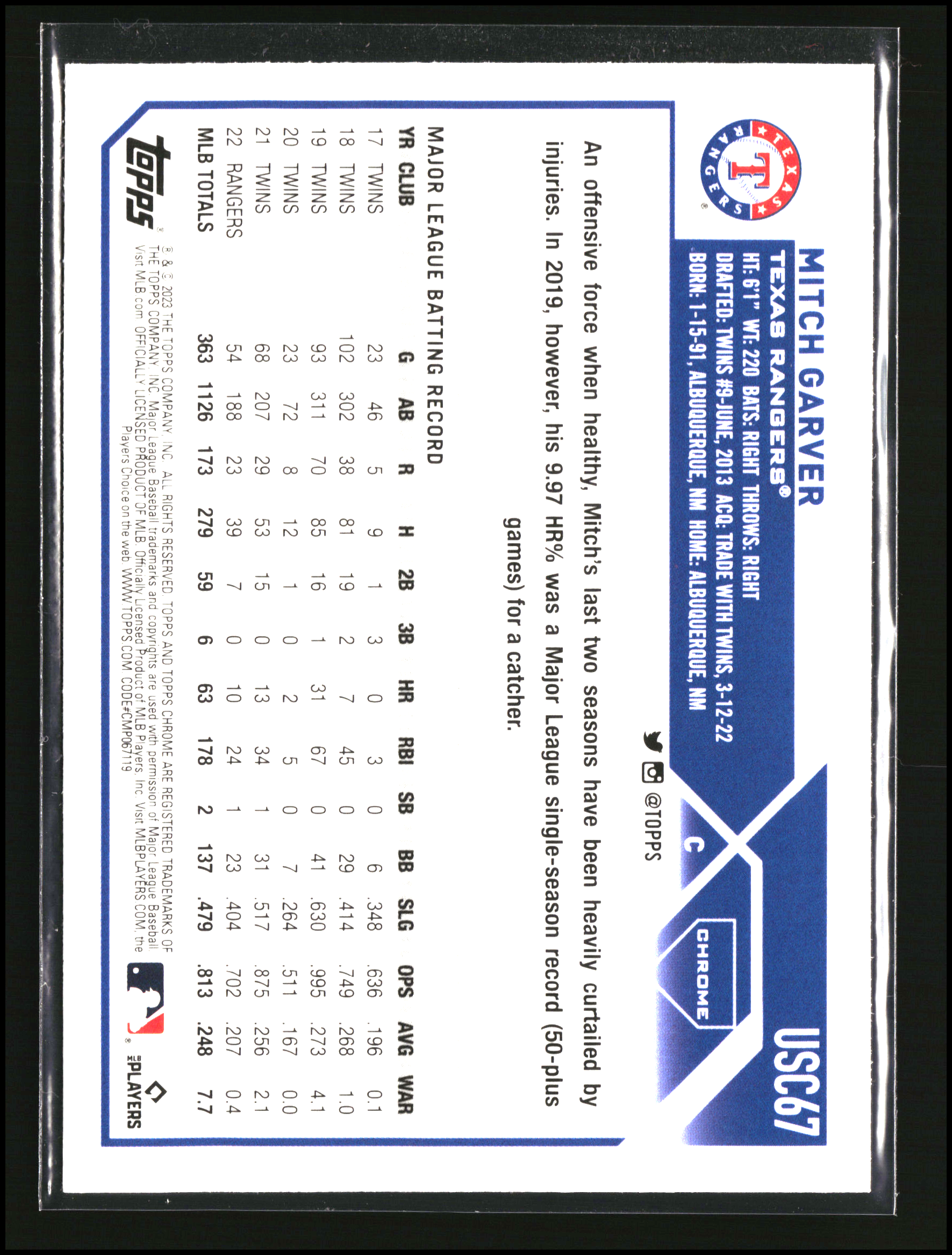 Mitch Garver - Topps Chrome Update