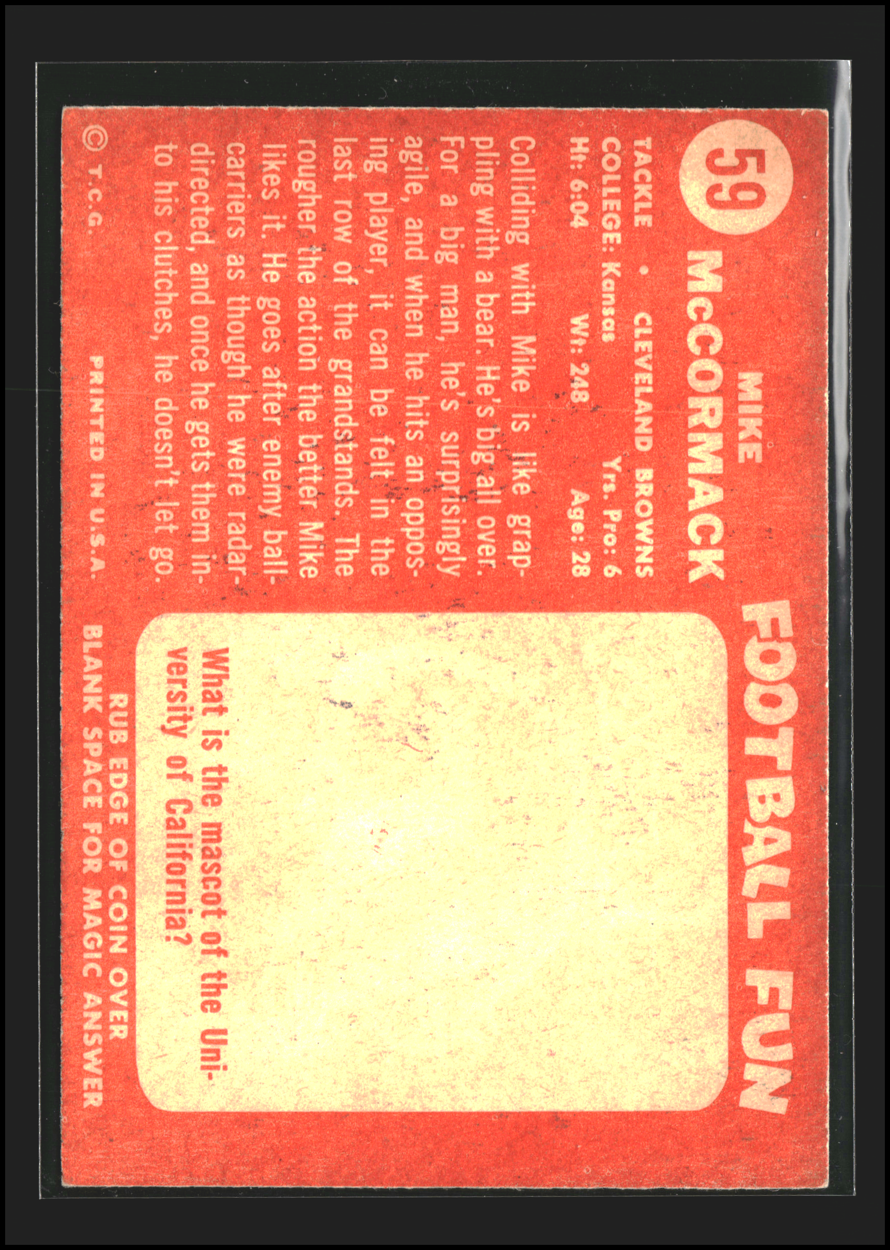 Mike McCormack #59 | 1958 Topps | Football Cards