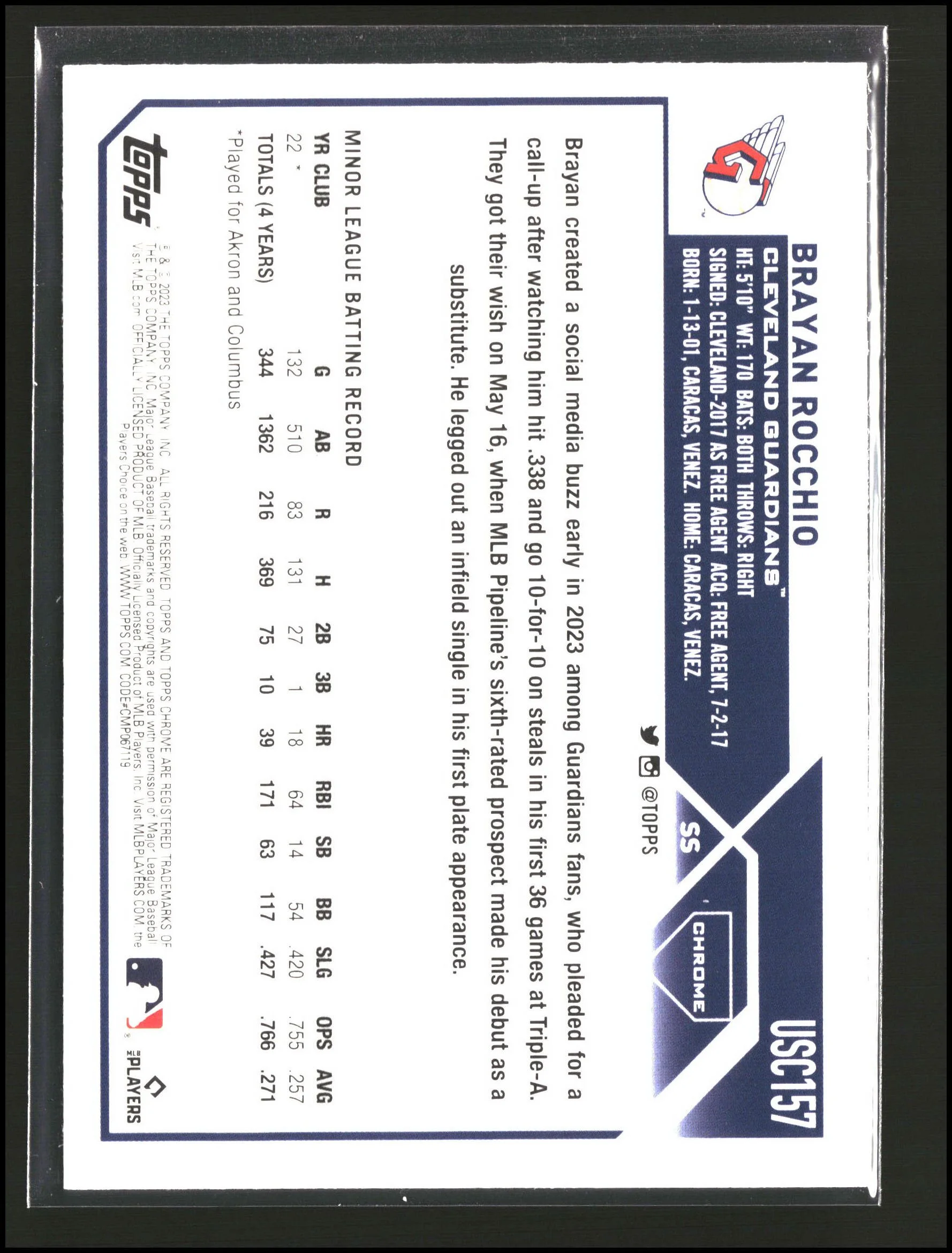 Brayan Rocchio - Topps Chrome Update